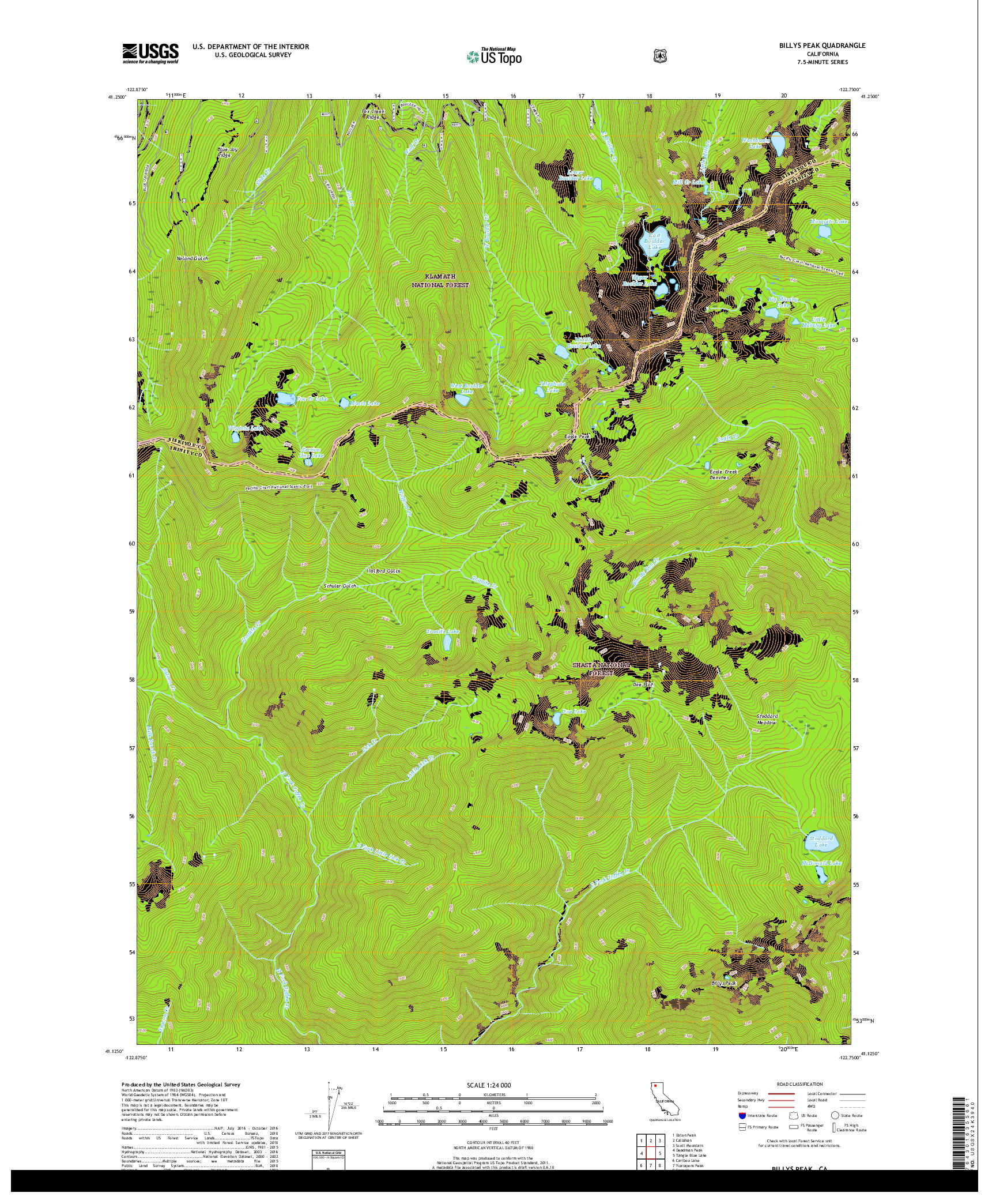 USGS US TOPO 7.5-MINUTE MAP FOR BILLYS PEAK, CA 2018