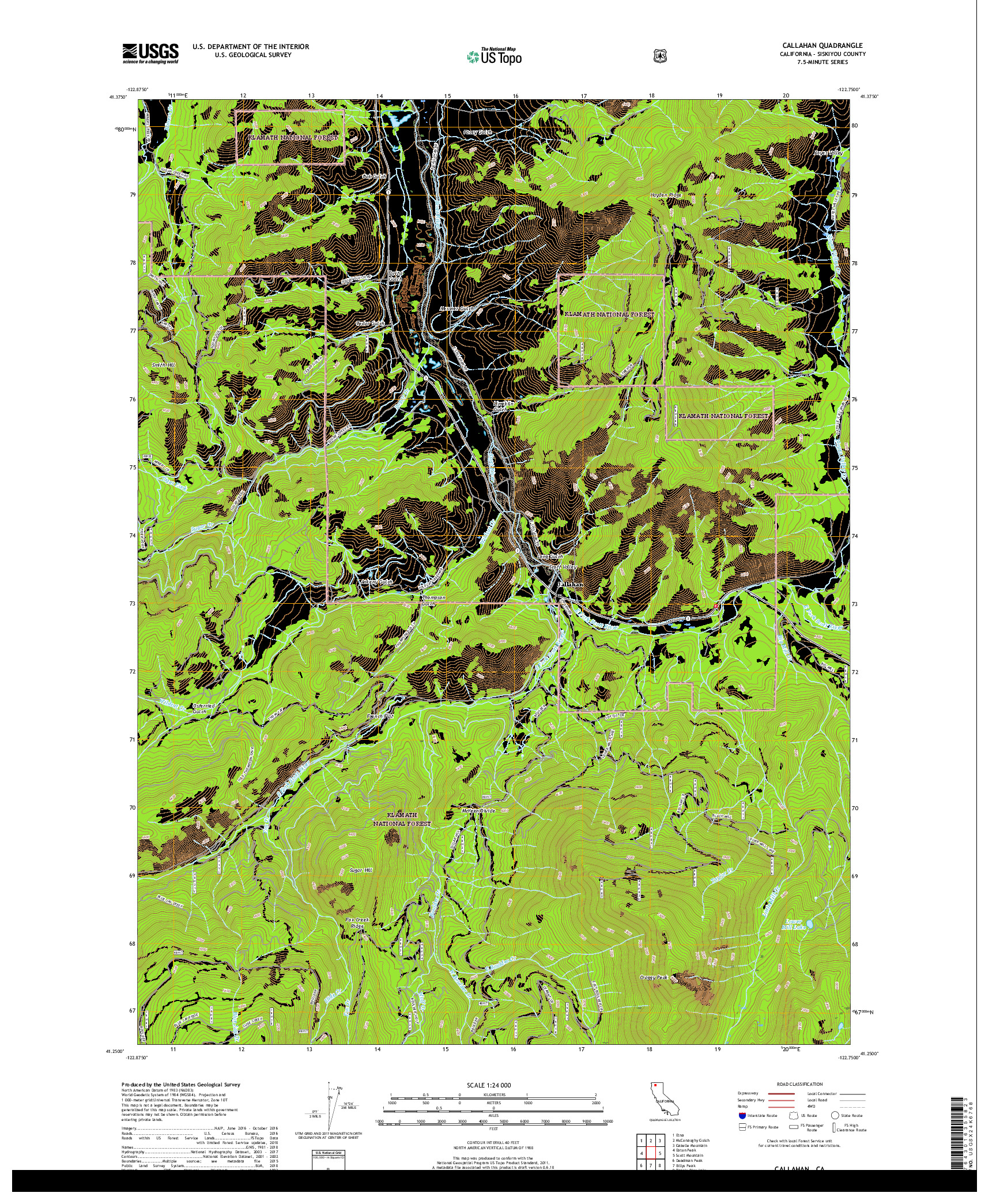 USGS US TOPO 7.5-MINUTE MAP FOR CALLAHAN, CA 2018