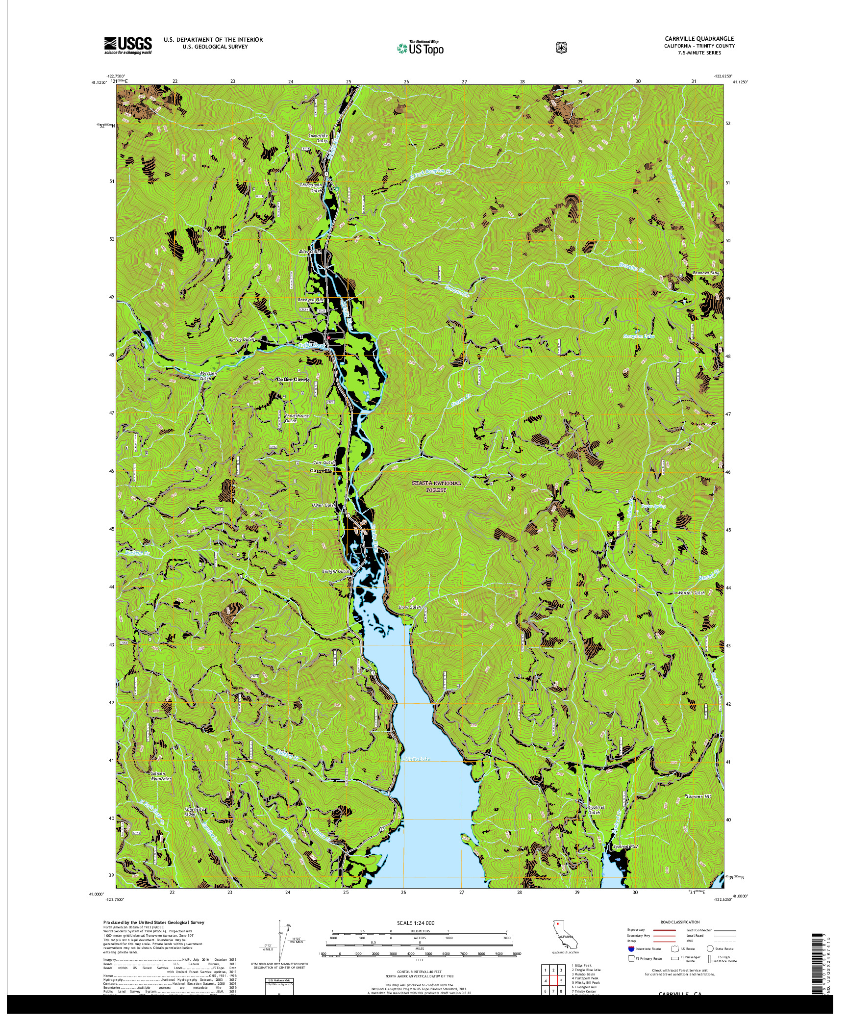 USGS US TOPO 7.5-MINUTE MAP FOR CARRVILLE, CA 2018