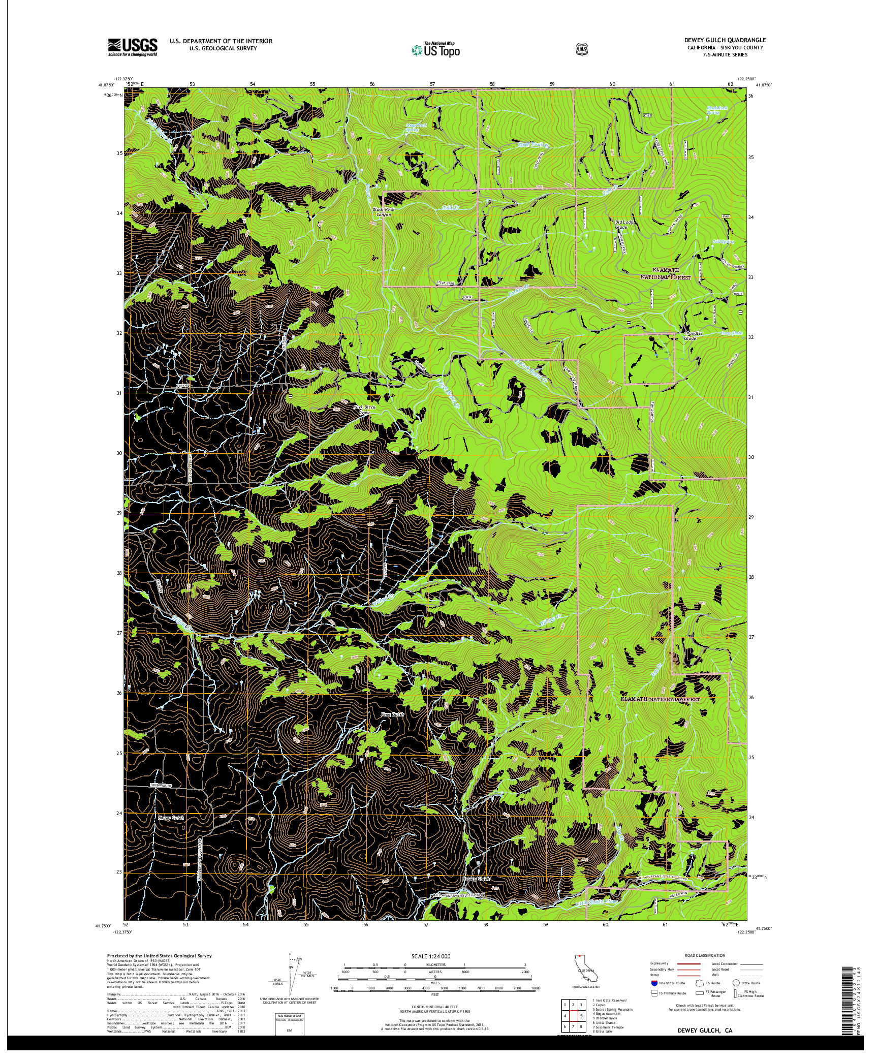 USGS US TOPO 7.5-MINUTE MAP FOR DEWEY GULCH, CA 2018