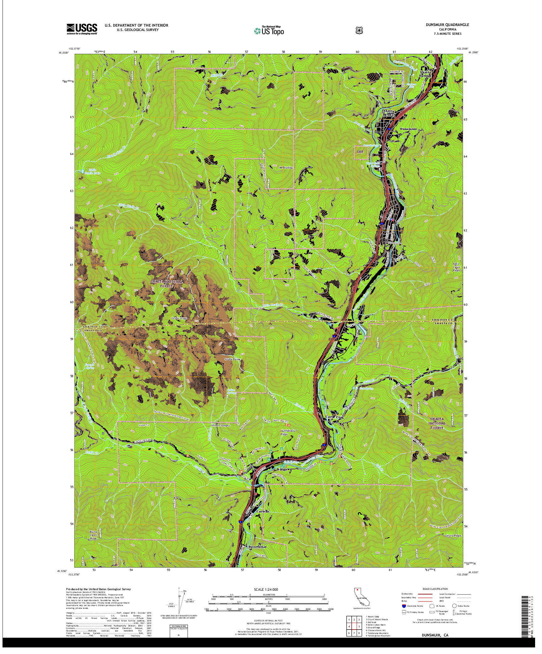 USGS US TOPO 7.5-MINUTE MAP FOR DUNSMUIR, CA 2018