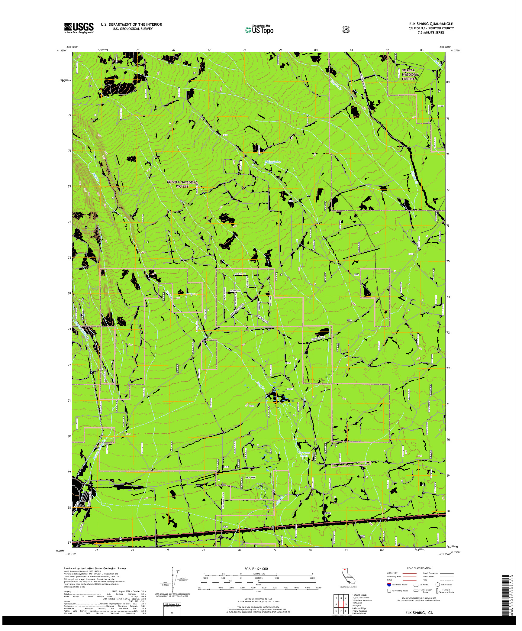 USGS US TOPO 7.5-MINUTE MAP FOR ELK SPRING, CA 2018