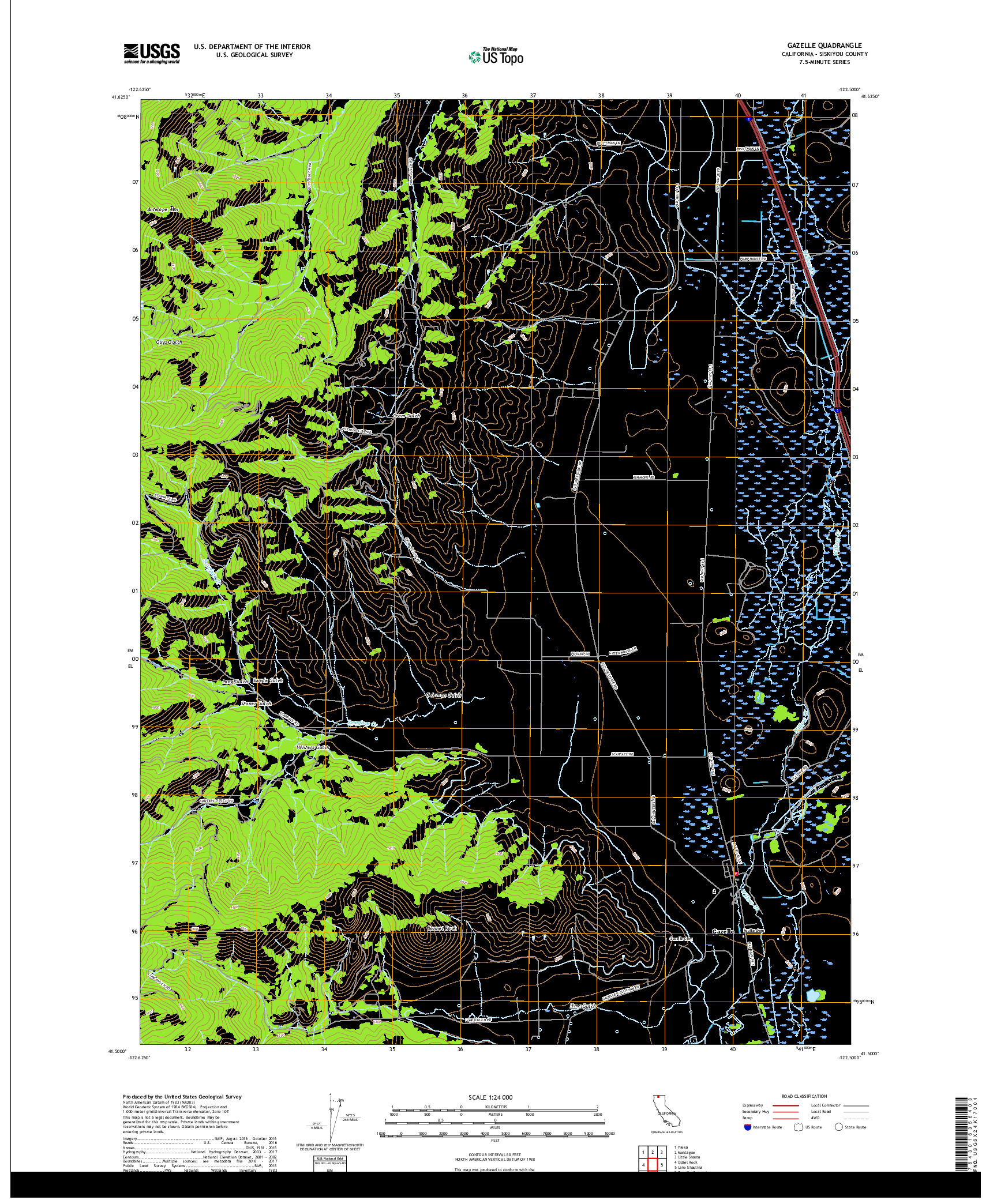 USGS US TOPO 7.5-MINUTE MAP FOR GAZELLE, CA 2018