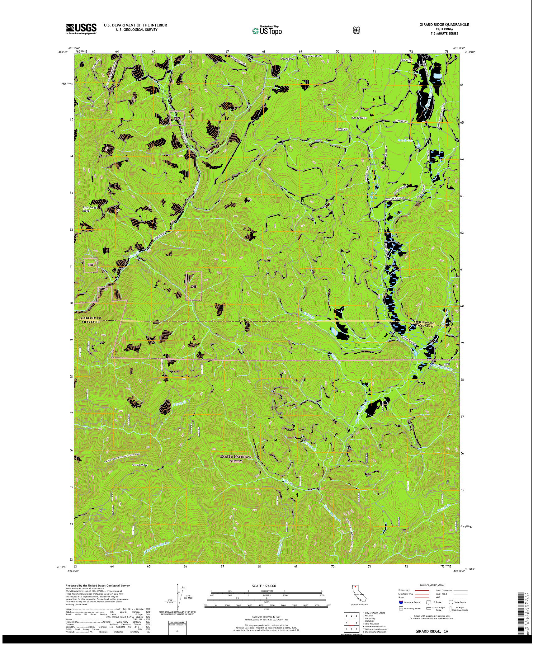 USGS US TOPO 7.5-MINUTE MAP FOR GIRARD RIDGE, CA 2018