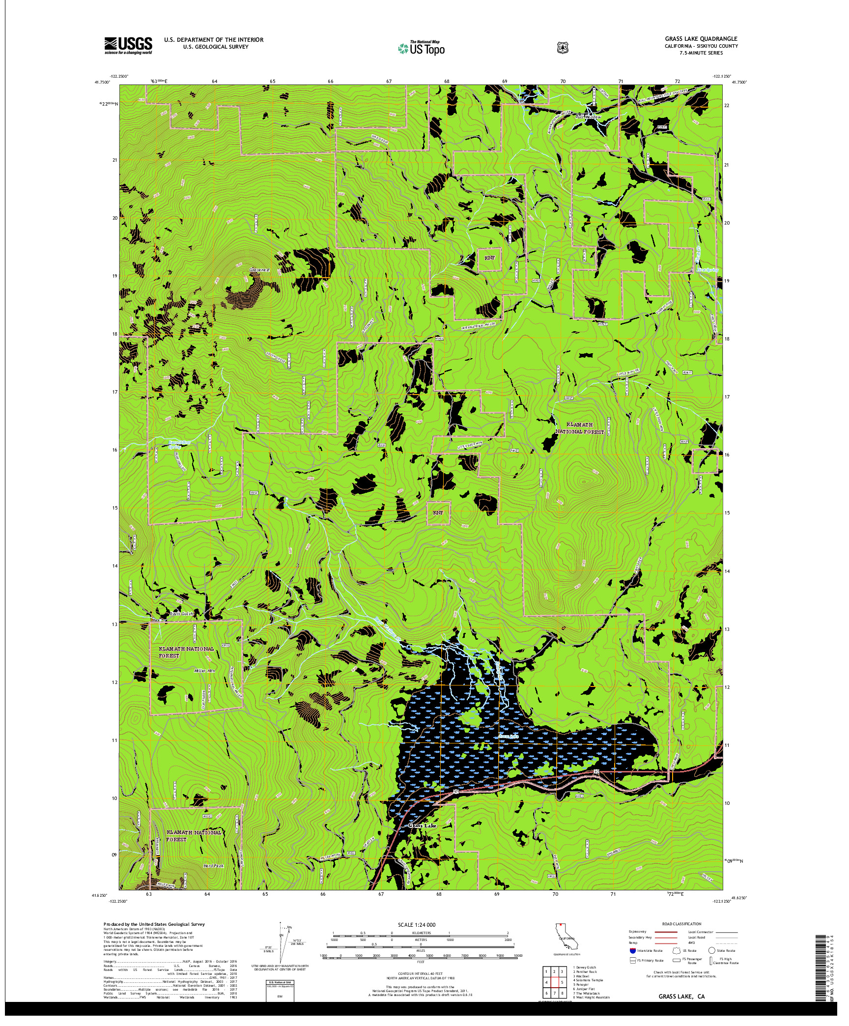 USGS US TOPO 7.5-MINUTE MAP FOR GRASS LAKE, CA 2018