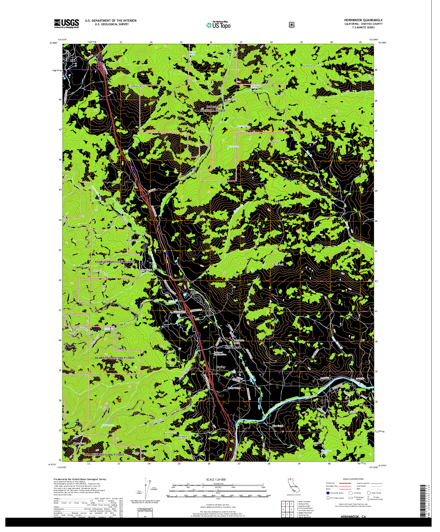 USGS US TOPO 7.5-MINUTE MAP FOR HORNBROOK, CA 2018