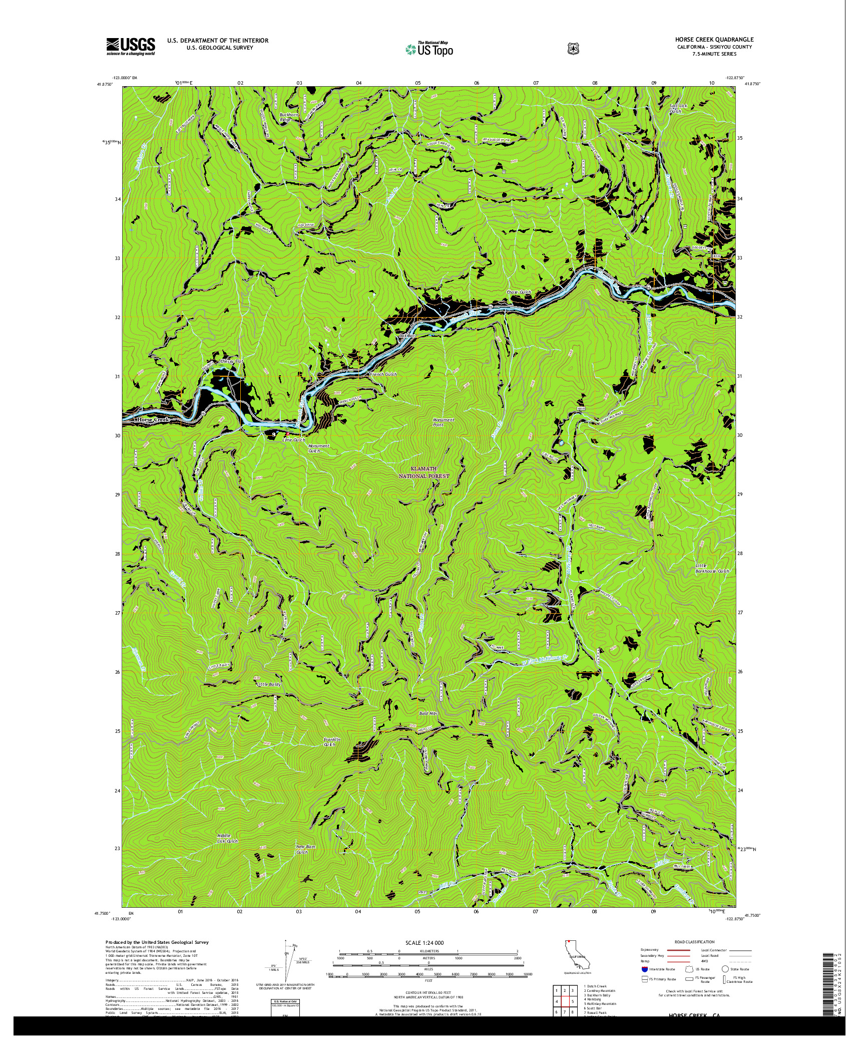 USGS US TOPO 7.5-MINUTE MAP FOR HORSE CREEK, CA 2018