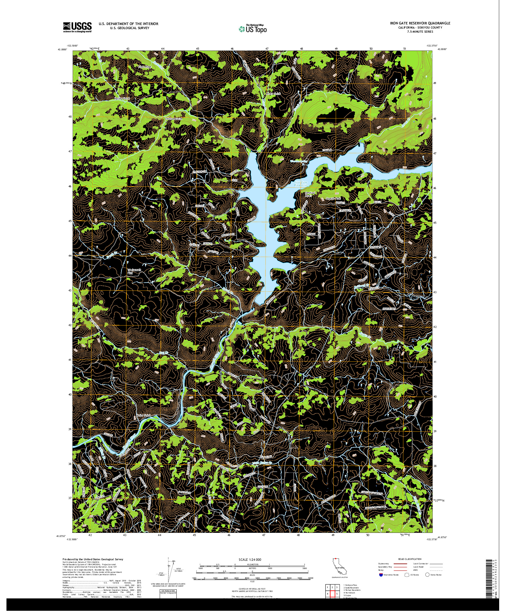 USGS US TOPO 7.5-MINUTE MAP FOR IRON GATE RESERVOIR, CA 2018