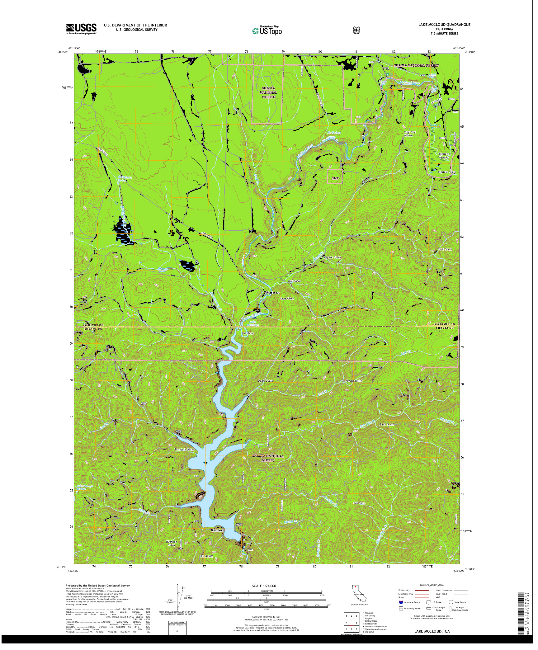 USGS US TOPO 7.5-MINUTE MAP FOR LAKE MCCLOUD, CA 2018