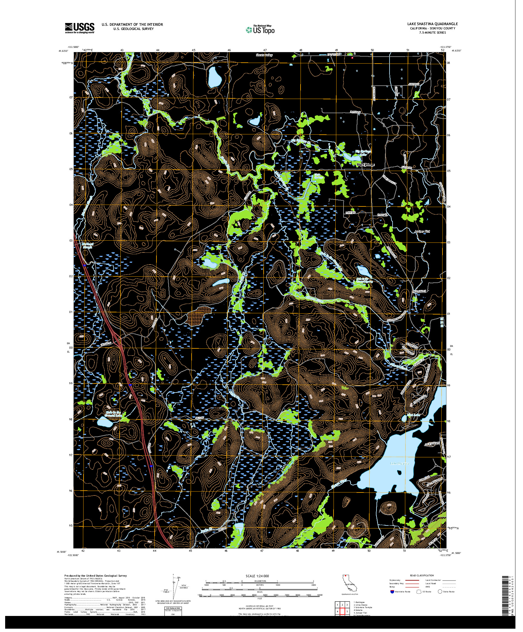 USGS US TOPO 7.5-MINUTE MAP FOR LAKE SHASTINA, CA 2018