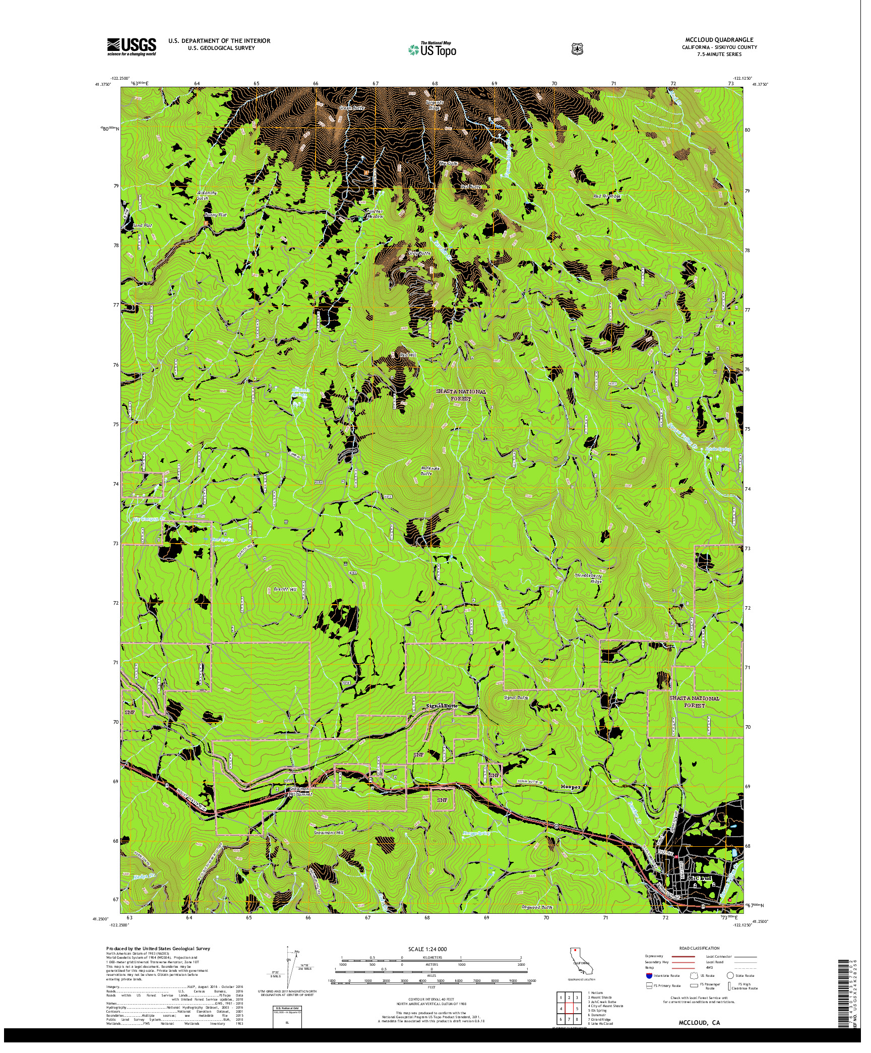 USGS US TOPO 7.5-MINUTE MAP FOR MCCLOUD, CA 2018
