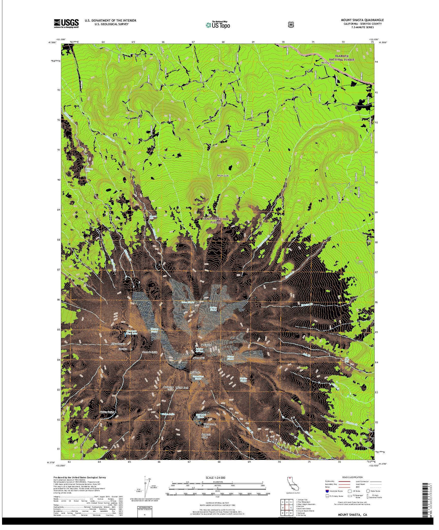USGS US TOPO 7.5-MINUTE MAP FOR MOUNT SHASTA, CA 2018