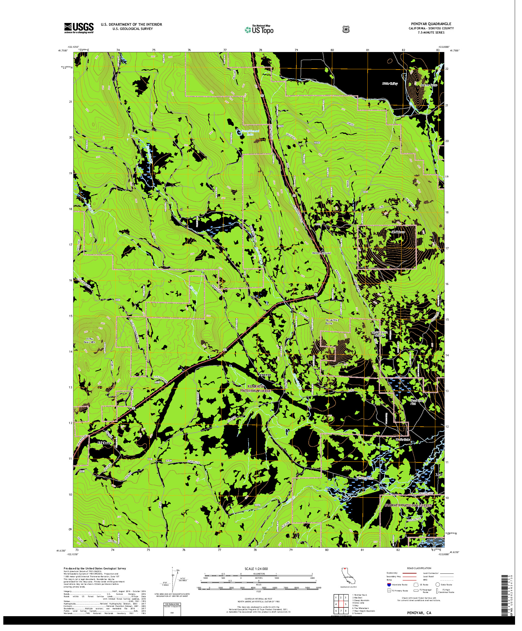 USGS US TOPO 7.5-MINUTE MAP FOR PENOYAR, CA 2018