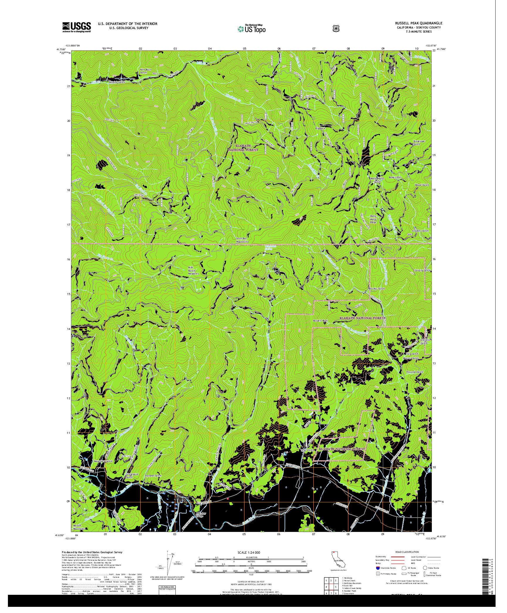 USGS US TOPO 7.5-MINUTE MAP FOR RUSSELL PEAK, CA 2018