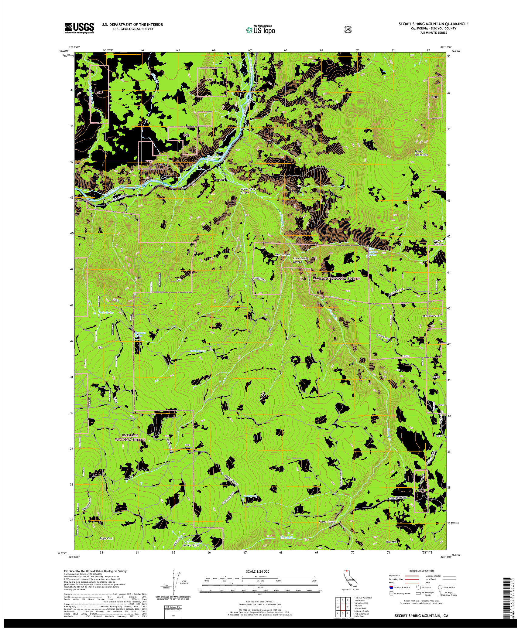 USGS US TOPO 7.5-MINUTE MAP FOR SECRET SPRING MOUNTAIN, CA 2018