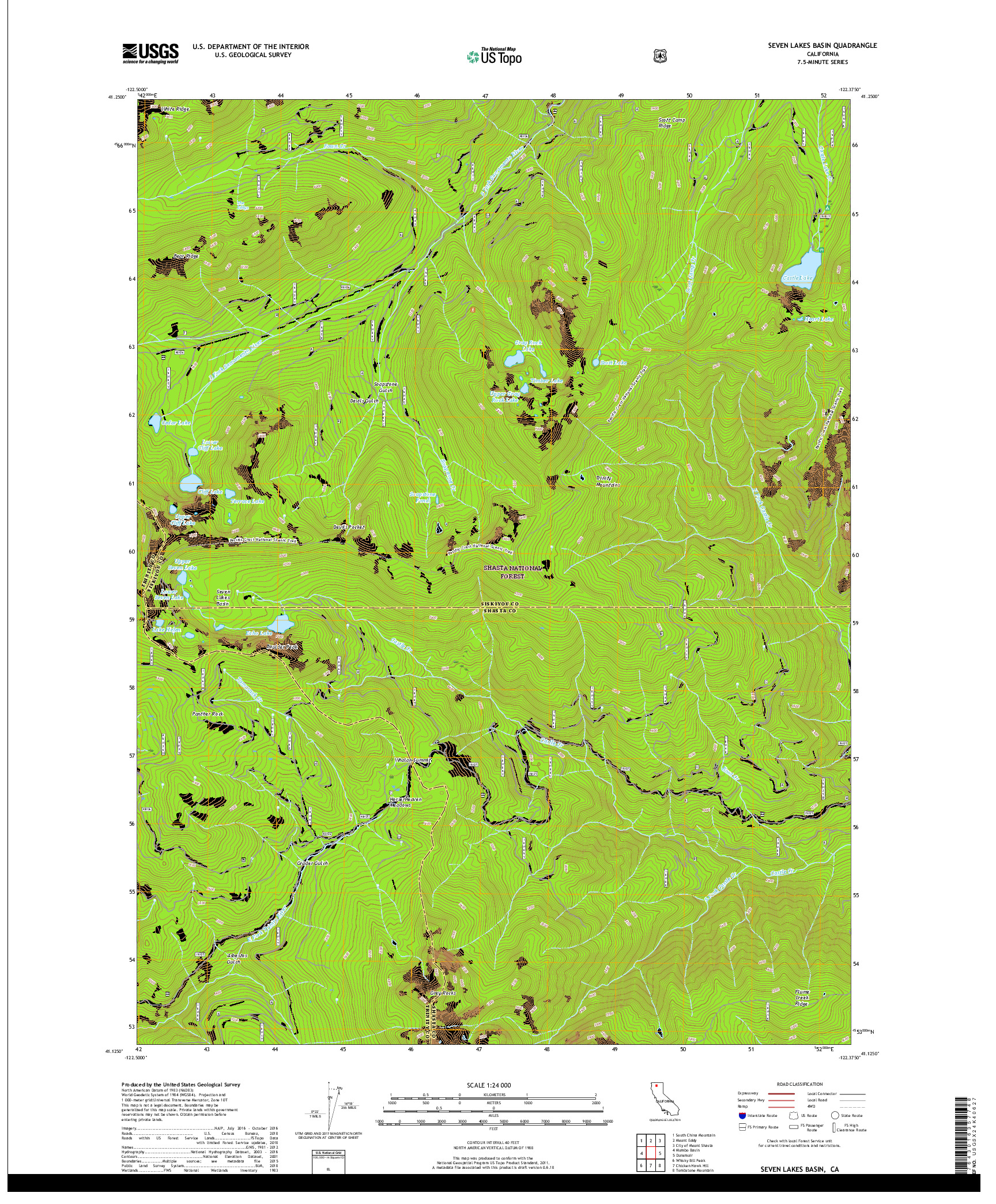 USGS US TOPO 7.5-MINUTE MAP FOR SEVEN LAKES BASIN, CA 2018