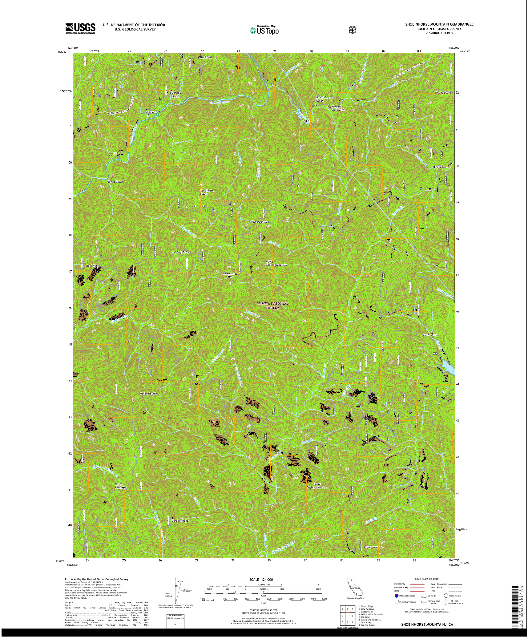 USGS US TOPO 7.5-MINUTE MAP FOR SHOEINHORSE MOUNTAIN, CA 2018