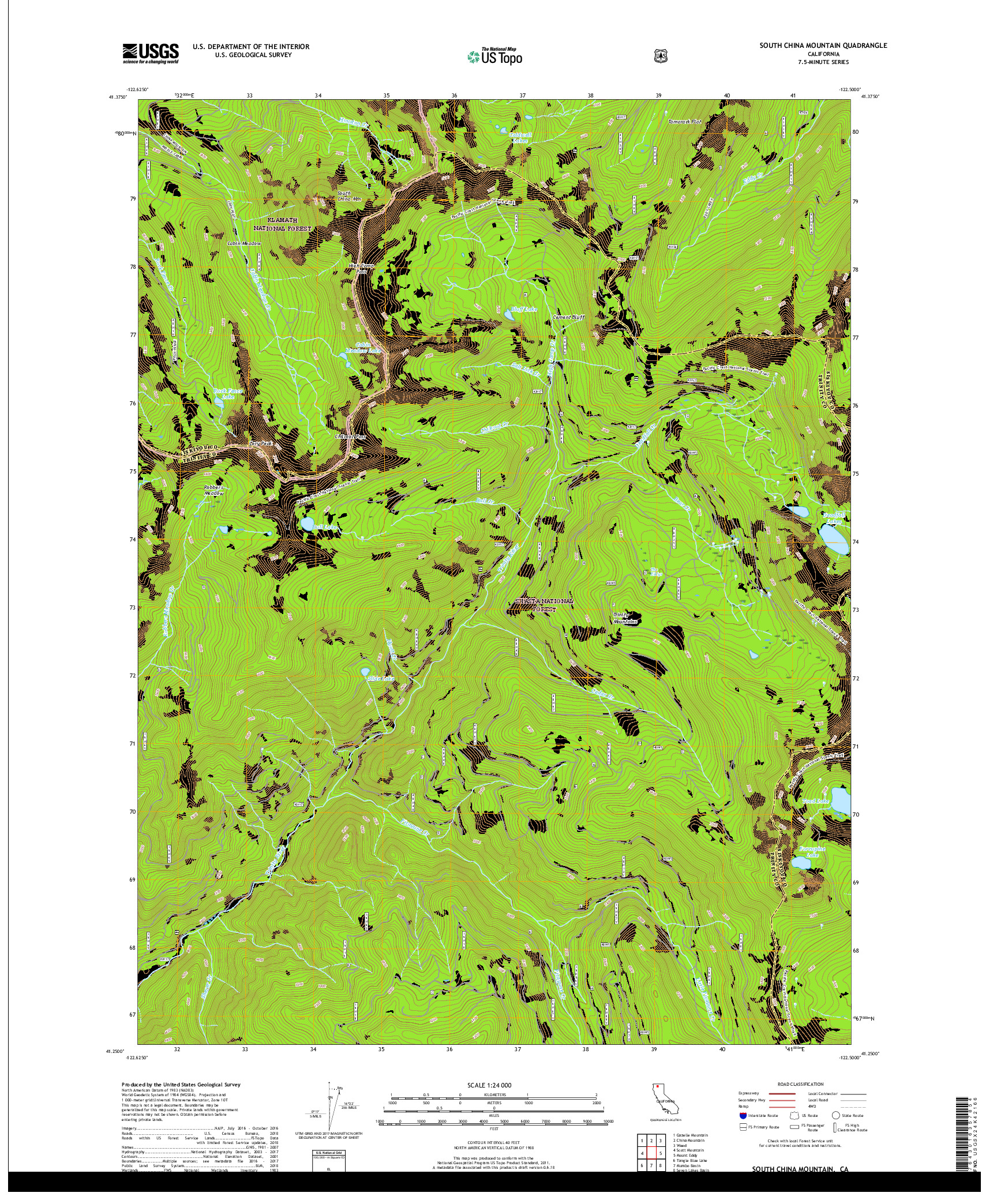 USGS US TOPO 7.5-MINUTE MAP FOR SOUTH CHINA MOUNTAIN, CA 2018