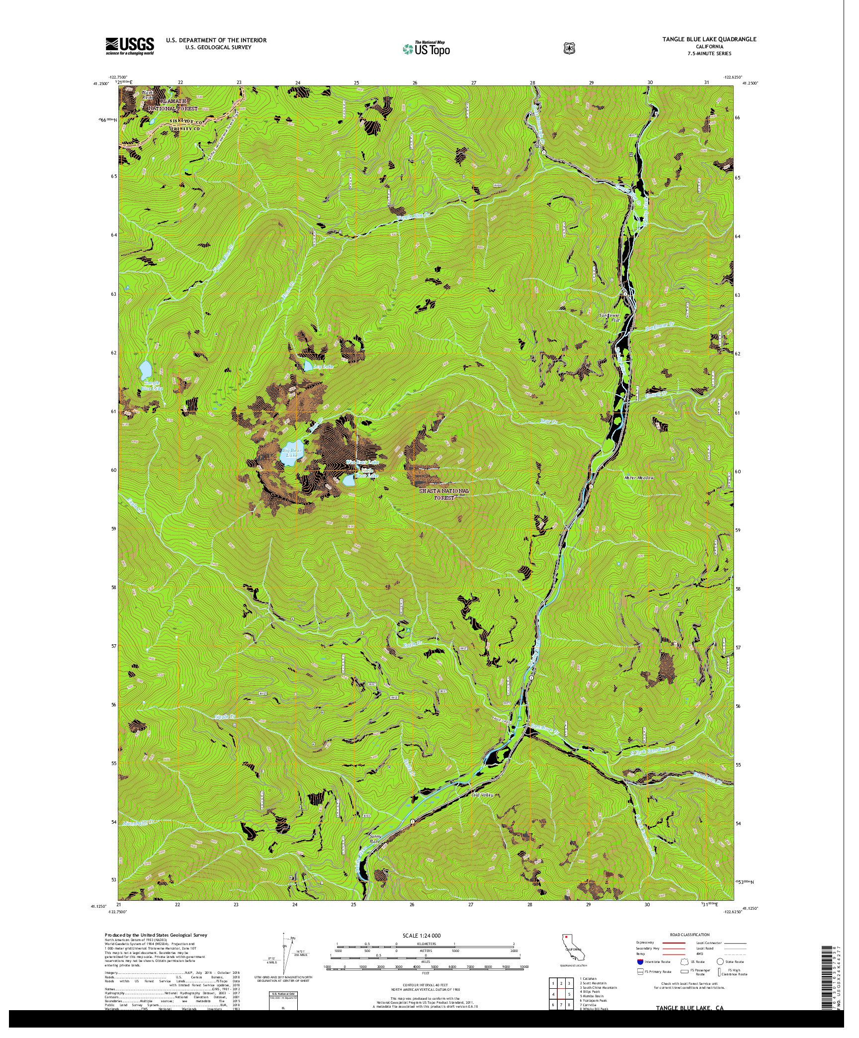 USGS US TOPO 7.5-MINUTE MAP FOR TANGLE BLUE LAKE, CA 2018