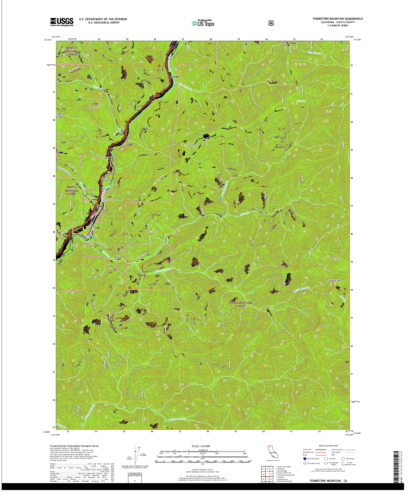 USGS US TOPO 7.5-MINUTE MAP FOR TOMBSTONE MOUNTAIN, CA 2018