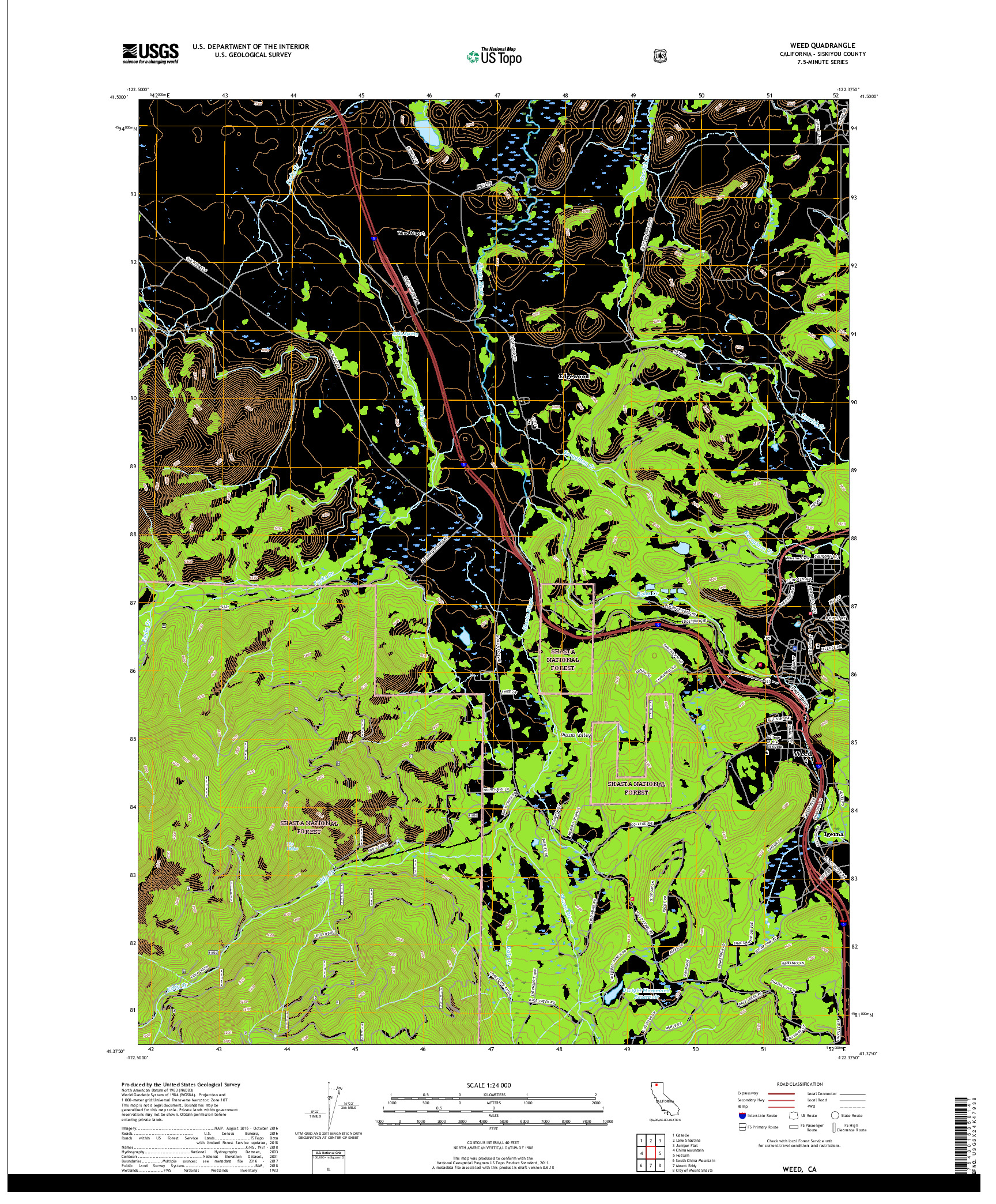 USGS US TOPO 7.5-MINUTE MAP FOR WEED, CA 2018