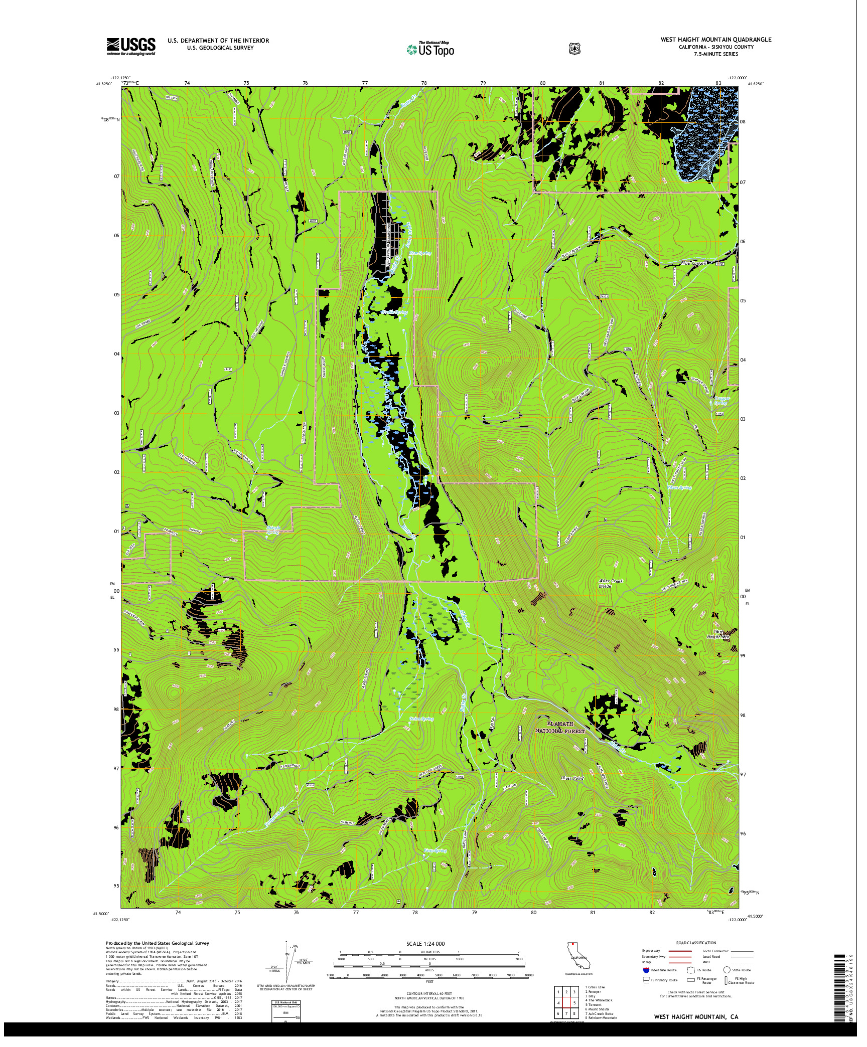 USGS US TOPO 7.5-MINUTE MAP FOR WEST HAIGHT MOUNTAIN, CA 2018