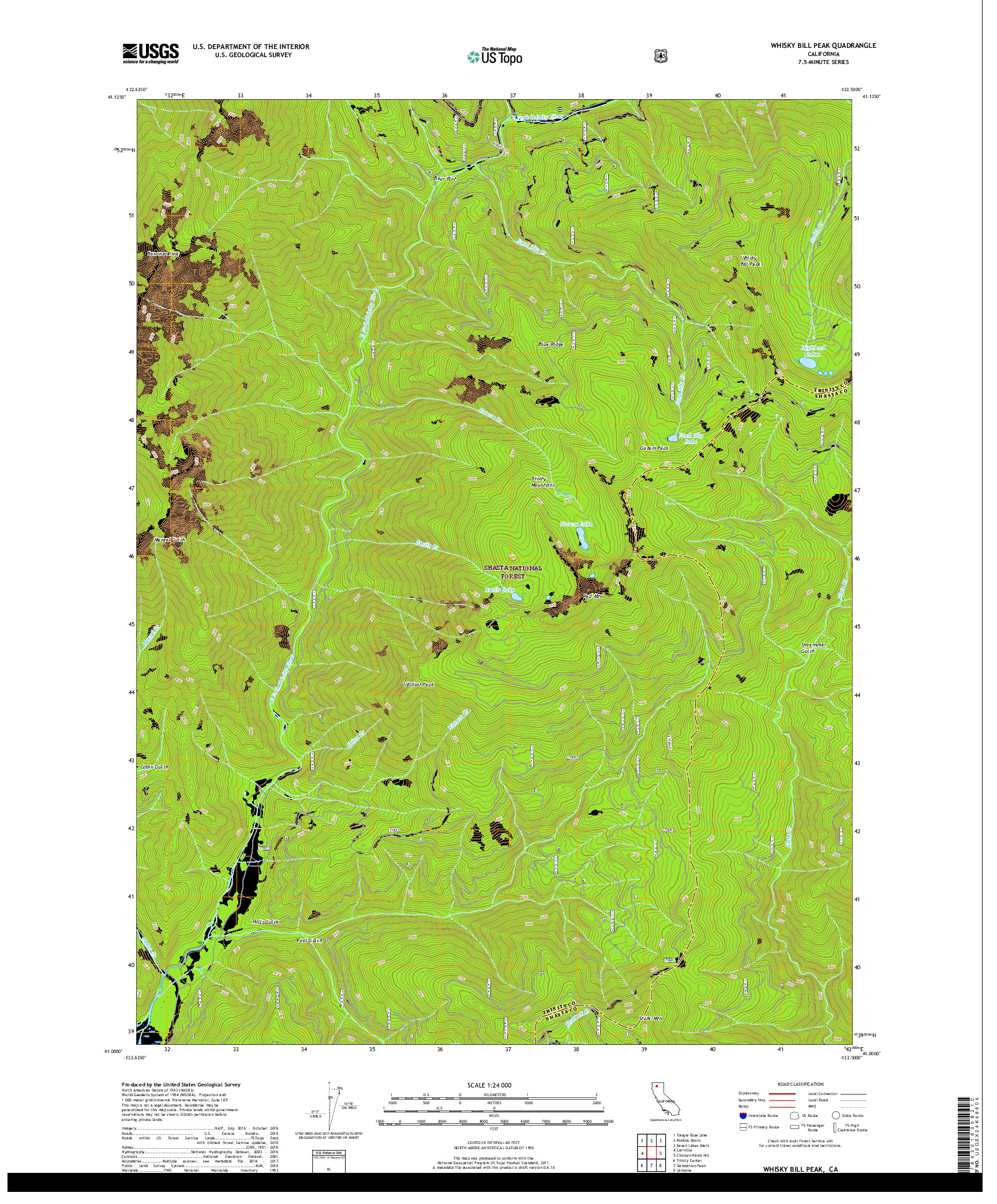 USGS US TOPO 7.5-MINUTE MAP FOR WHISKY BILL PEAK, CA 2018