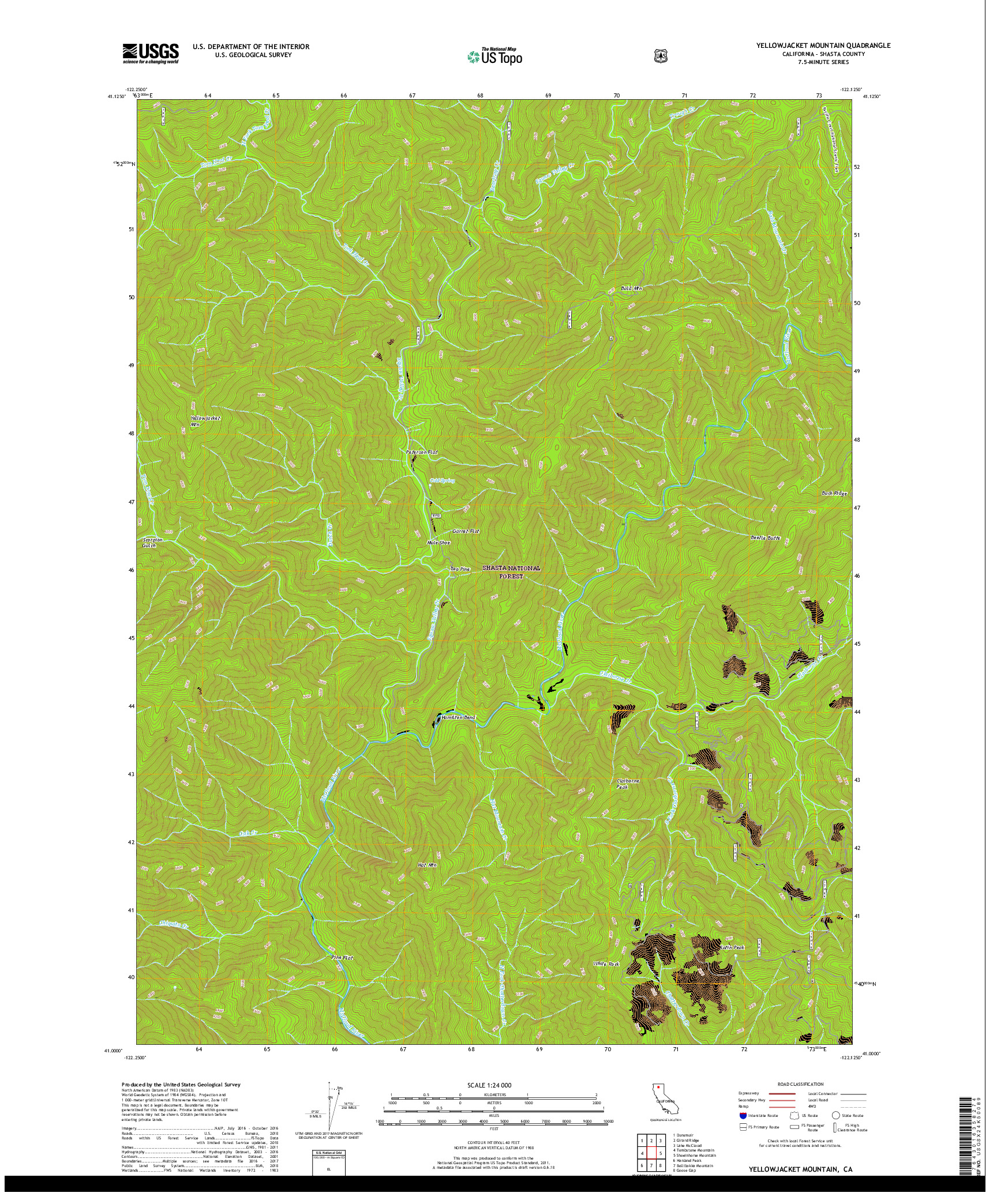 USGS US TOPO 7.5-MINUTE MAP FOR YELLOWJACKET MOUNTAIN, CA 2018