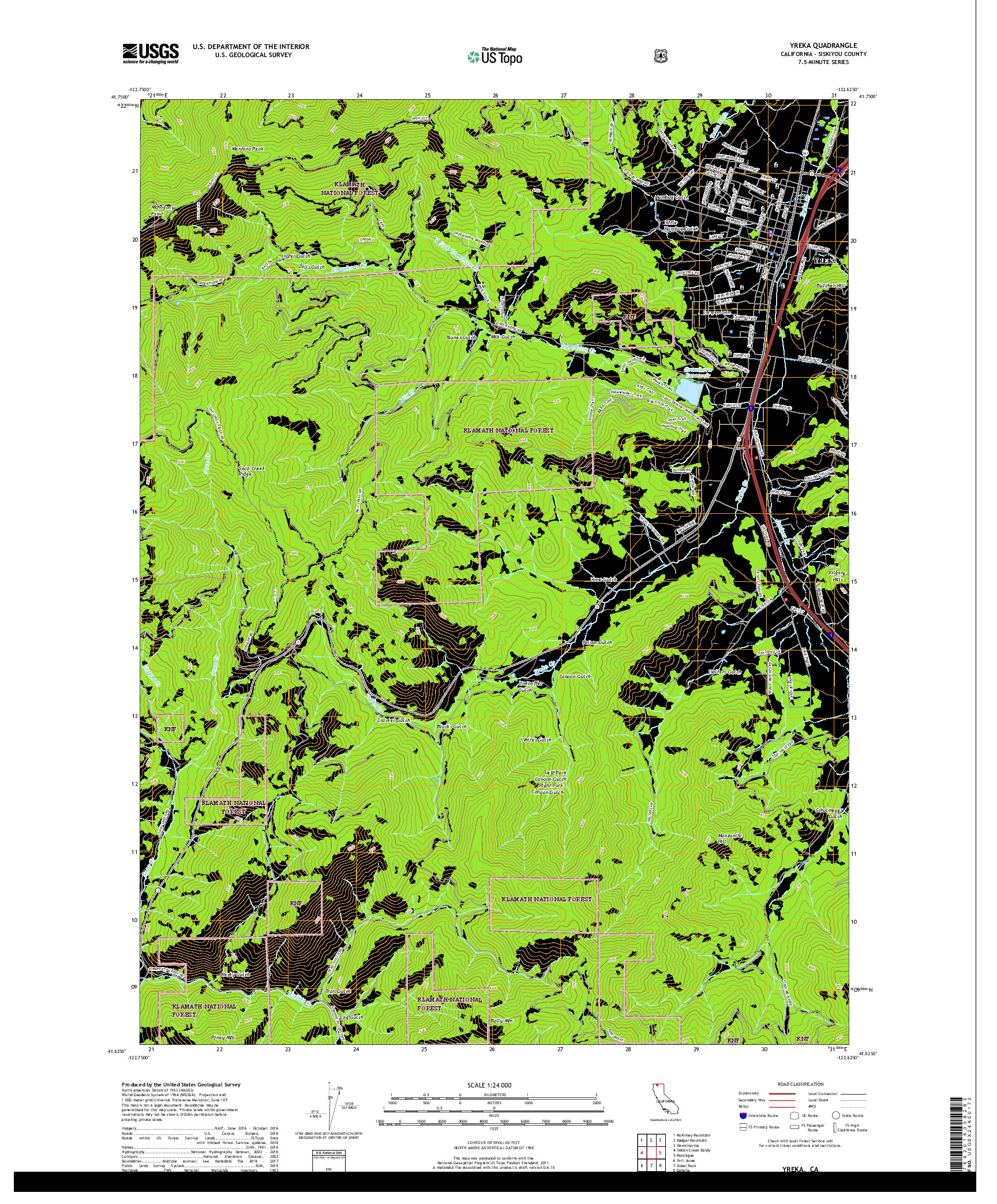 USGS US TOPO 7.5-MINUTE MAP FOR YREKA, CA 2018