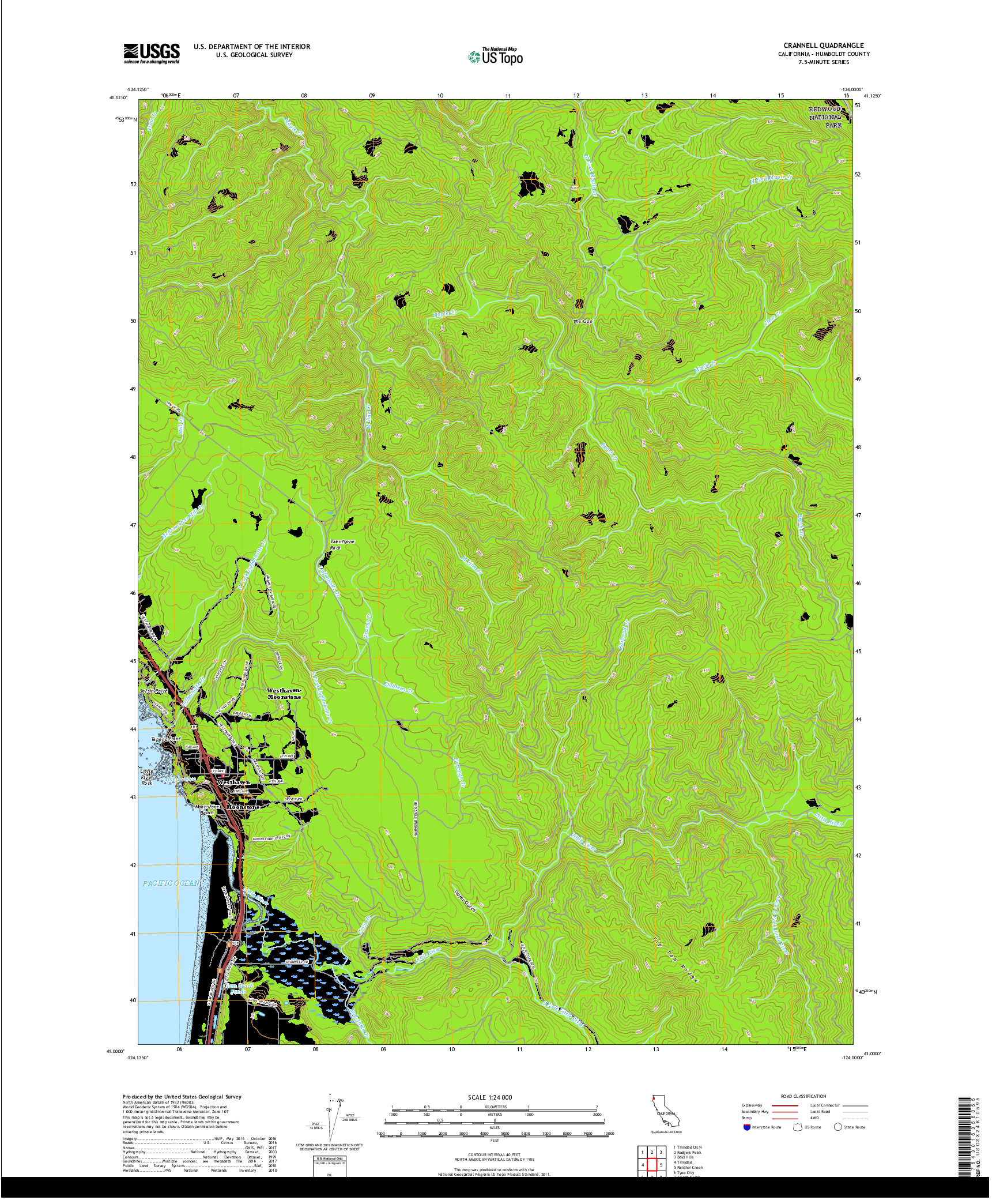 USGS US TOPO 7.5-MINUTE MAP FOR CRANNELL, CA 2018