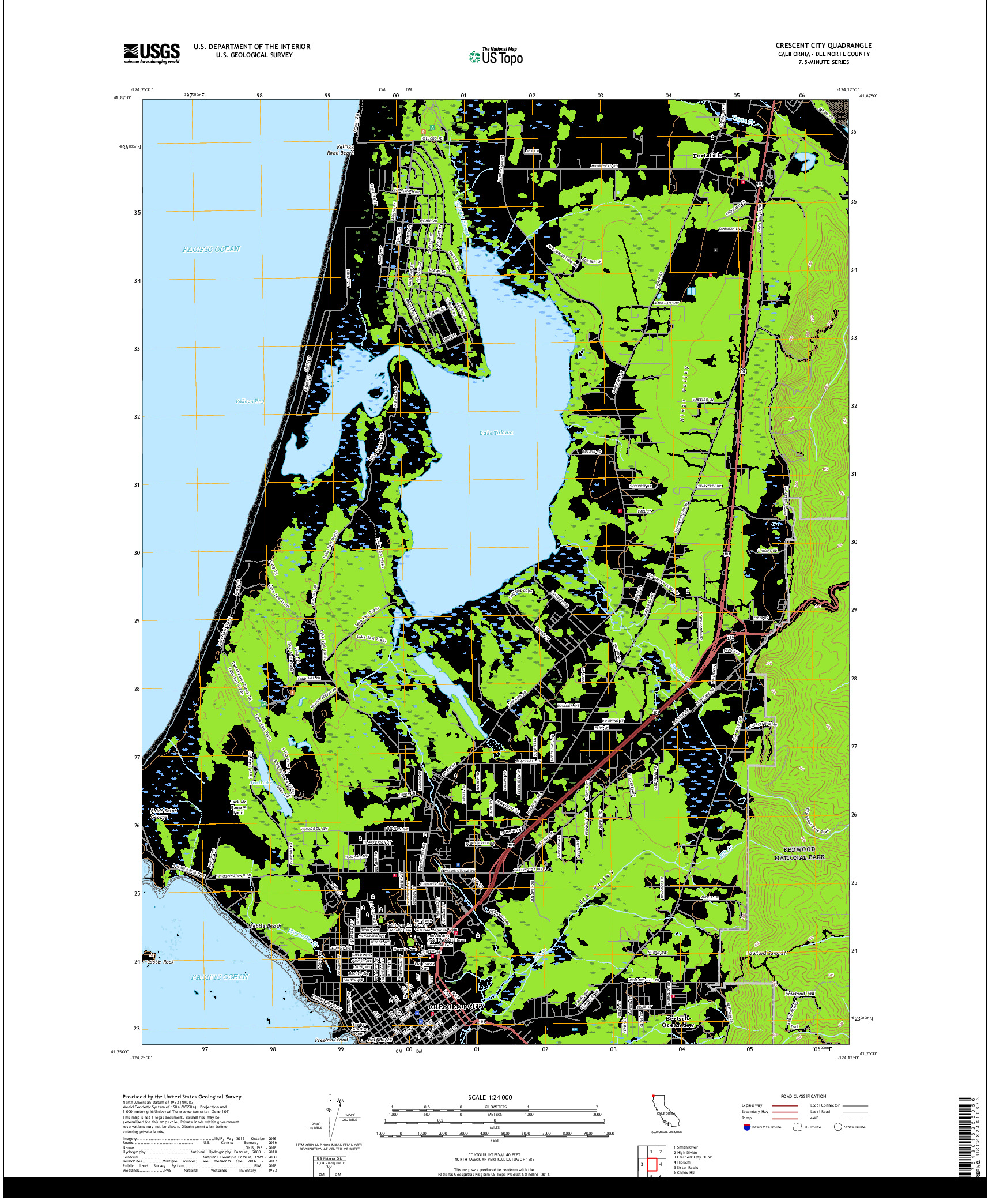 USGS US TOPO 7.5-MINUTE MAP FOR CRESCENT CITY, CA 2018