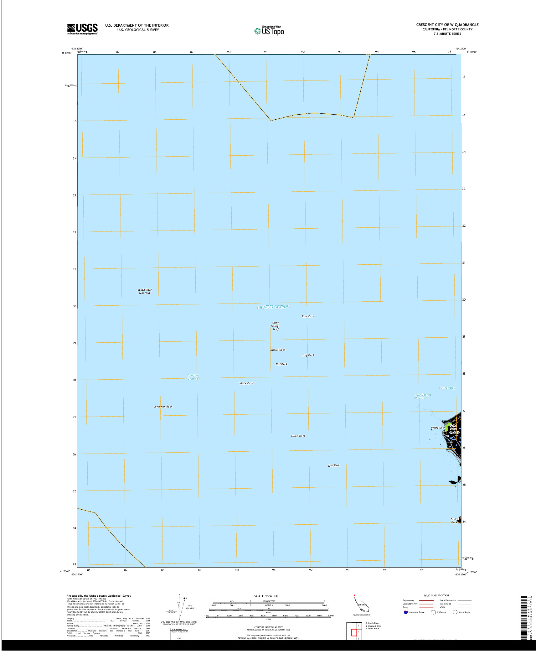 USGS US TOPO 7.5-MINUTE MAP FOR CRESCENT CITY OE W, CA 2018