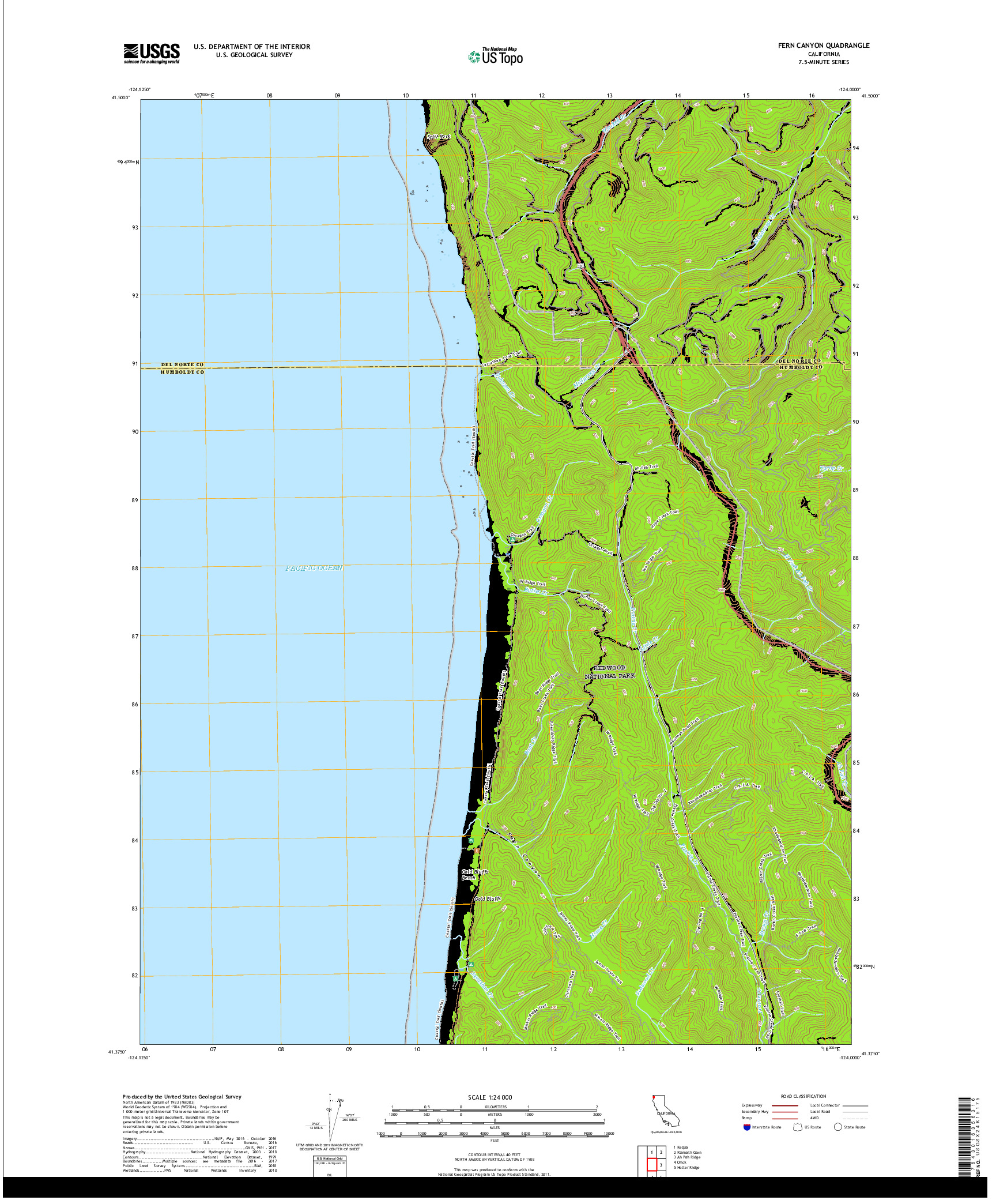 USGS US TOPO 7.5-MINUTE MAP FOR FERN CANYON, CA 2018