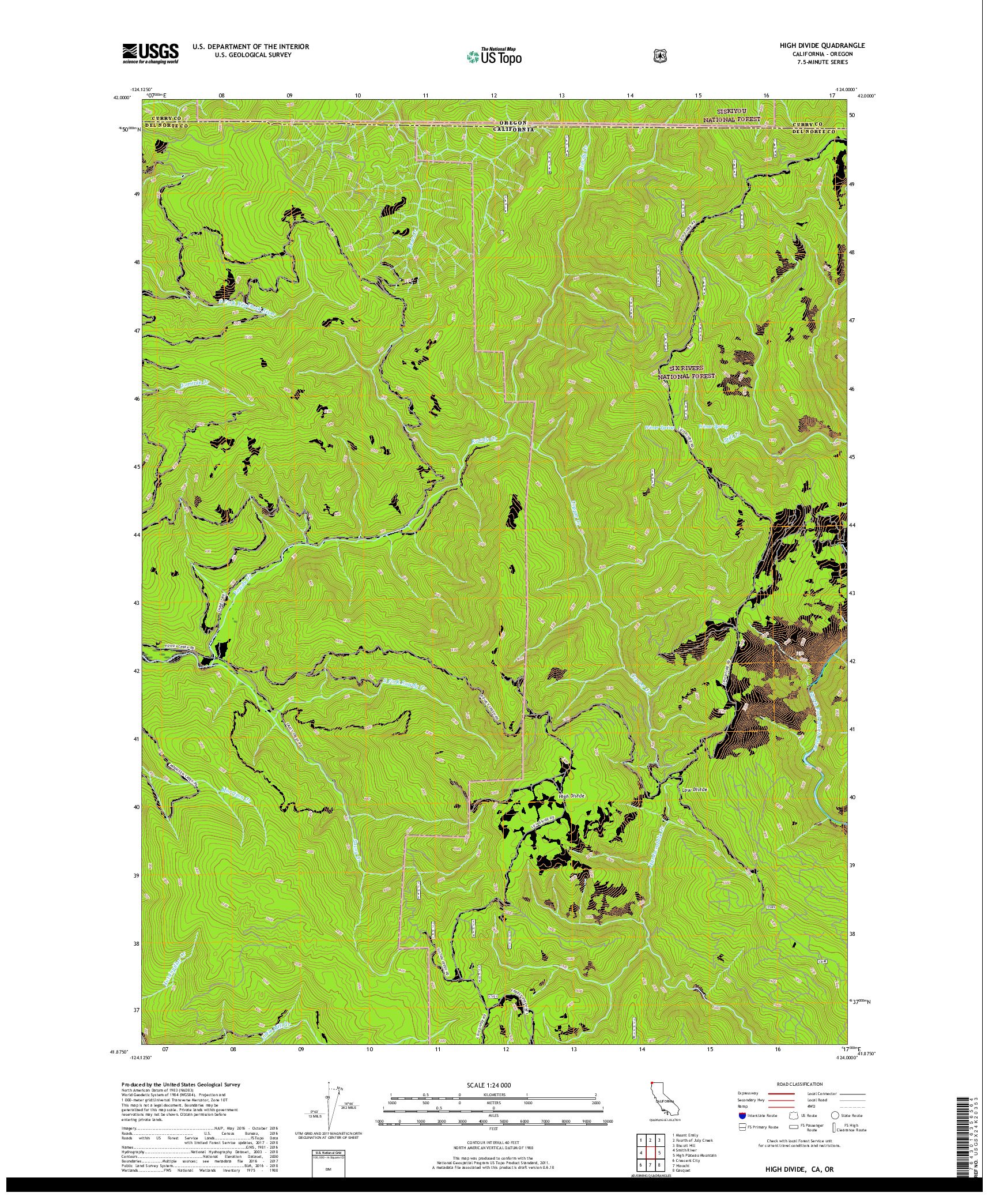 USGS US TOPO 7.5-MINUTE MAP FOR HIGH DIVIDE, CA,OR 2018