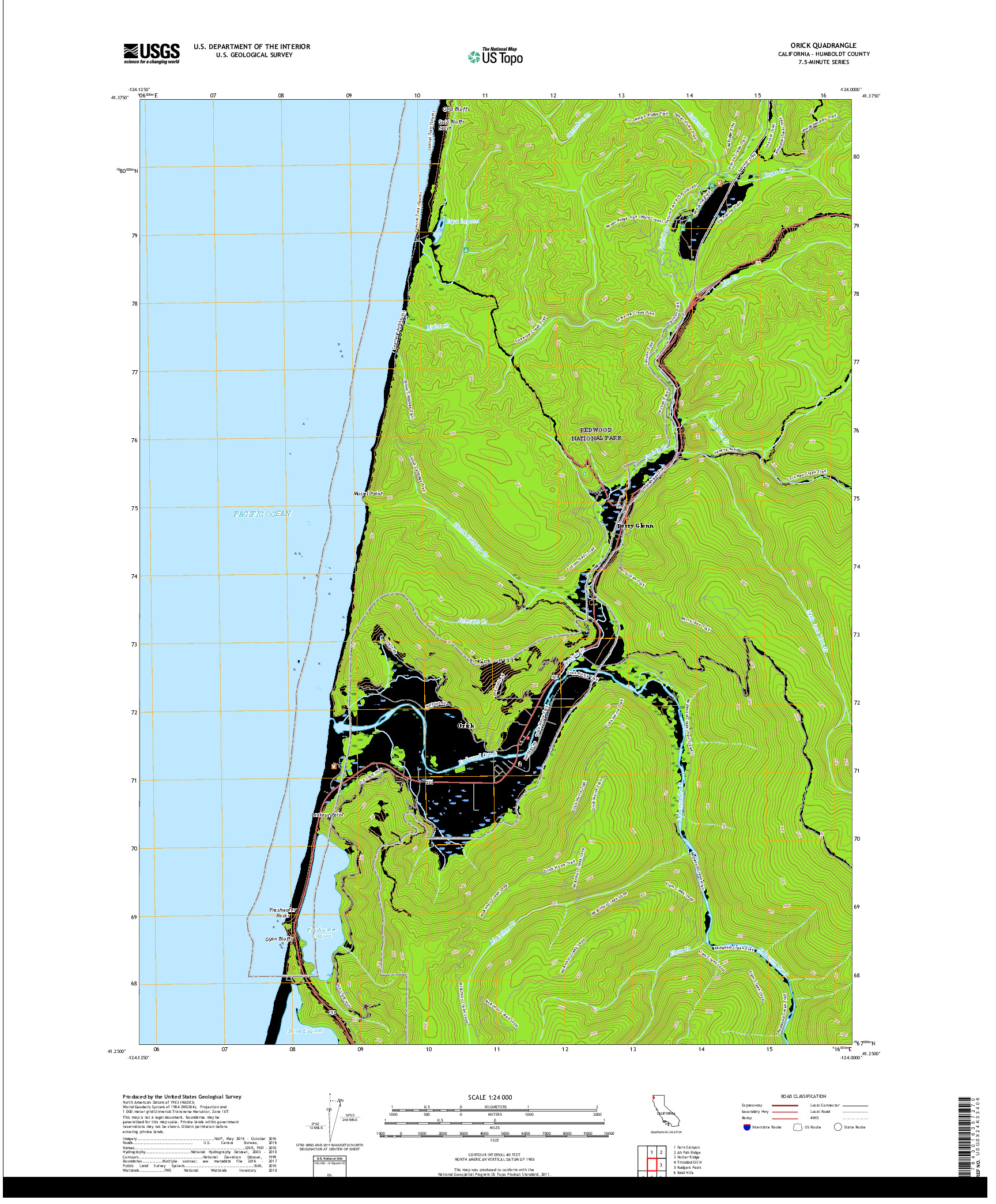 USGS US TOPO 7.5-MINUTE MAP FOR ORICK, CA 2018