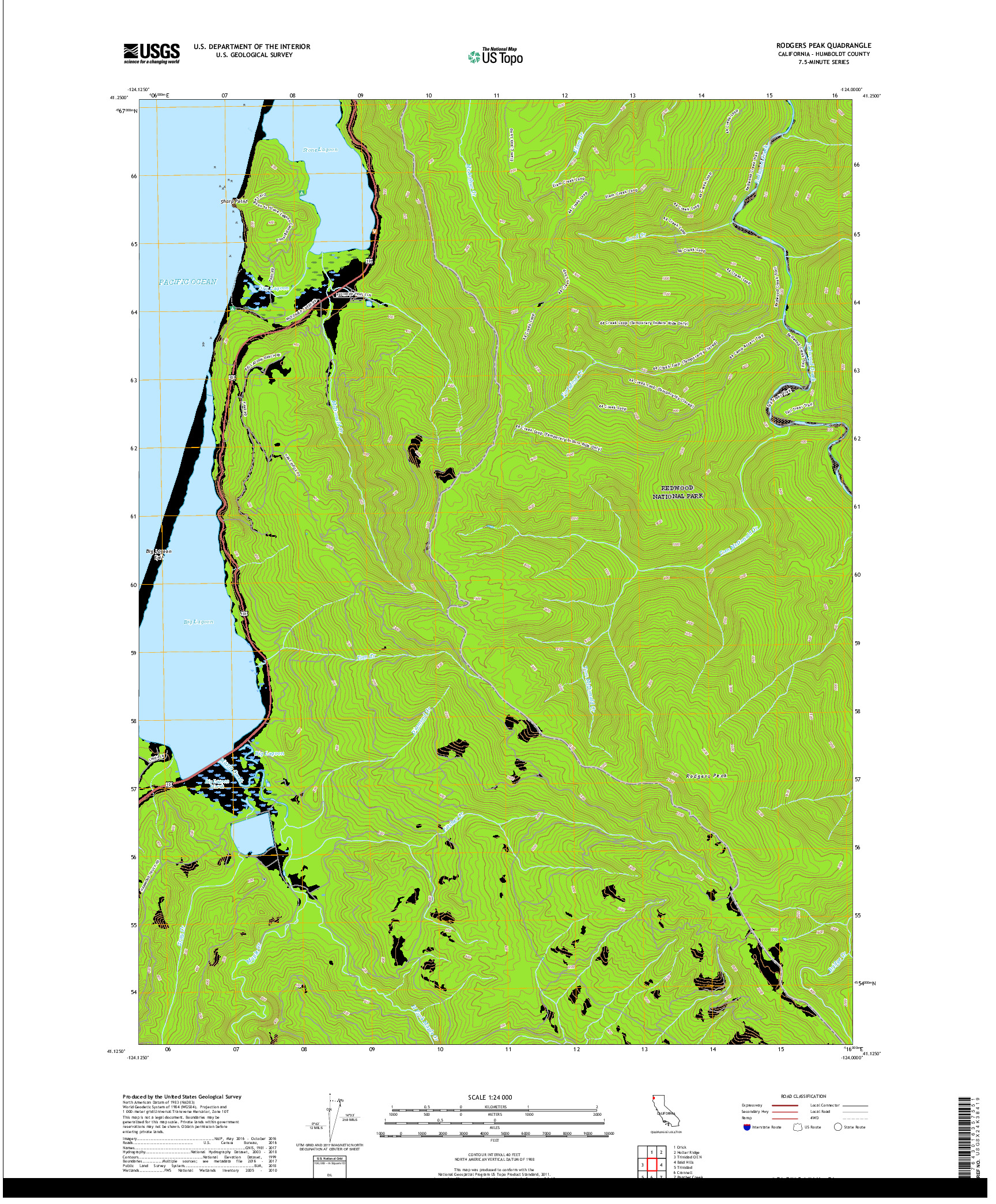 USGS US TOPO 7.5-MINUTE MAP FOR RODGERS PEAK, CA 2018