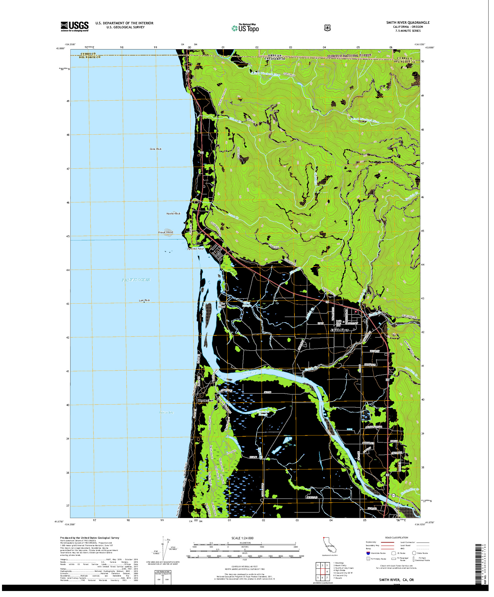USGS US TOPO 7.5-MINUTE MAP FOR SMITH RIVER, CA,OR 2018