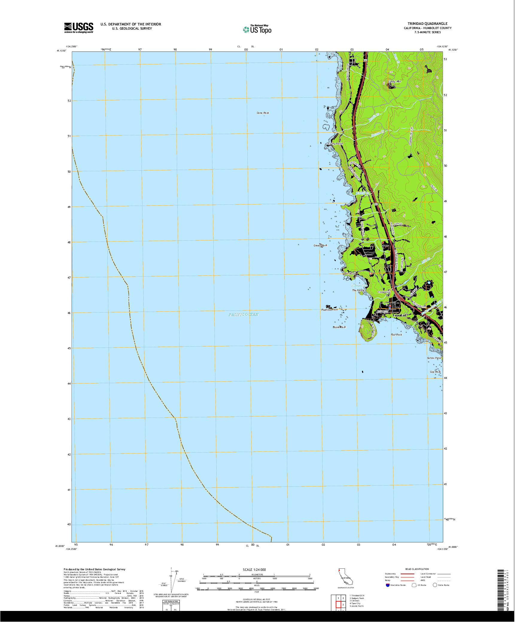 USGS US TOPO 7.5-MINUTE MAP FOR TRINIDAD, CA 2018