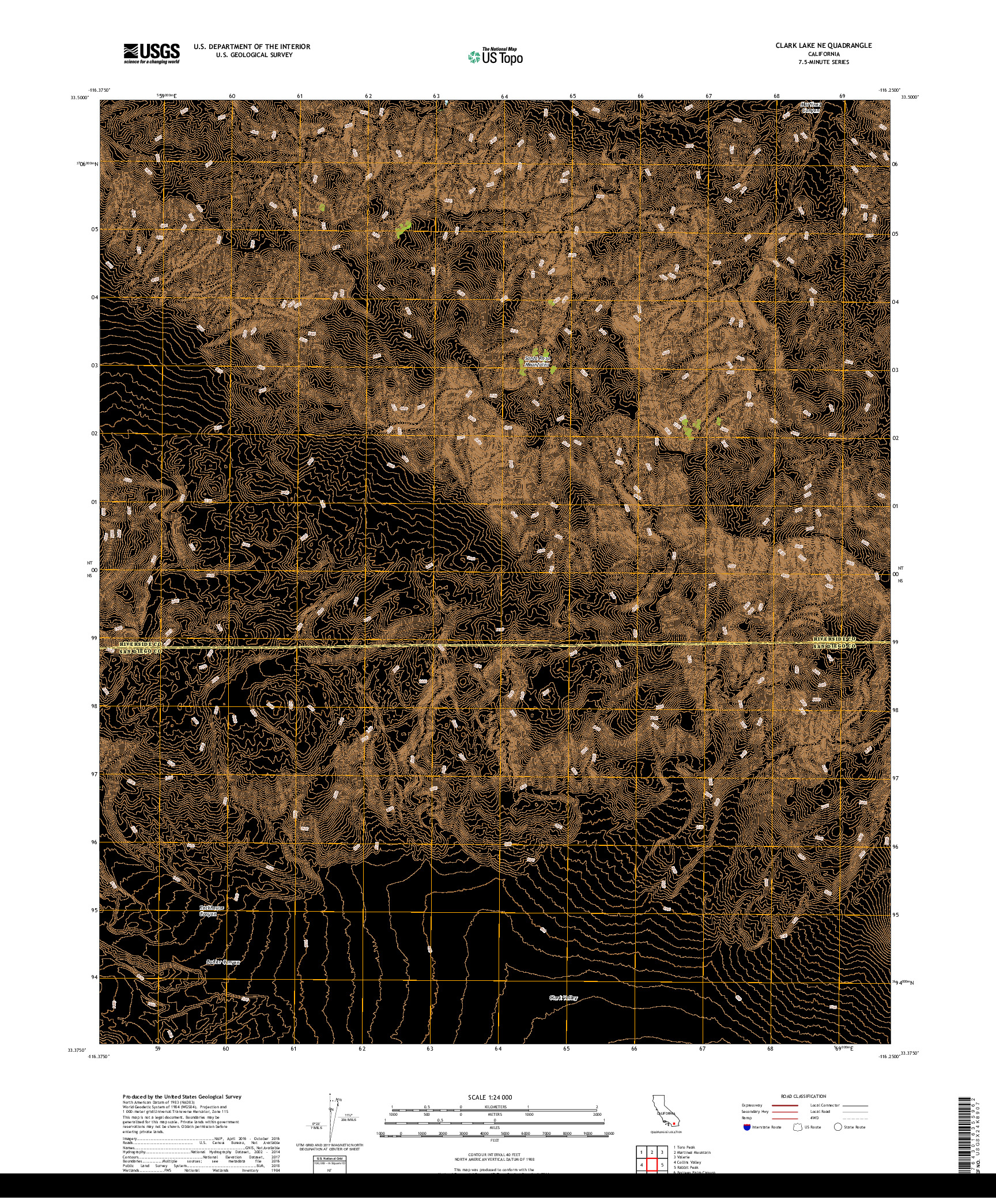 USGS US TOPO 7.5-MINUTE MAP FOR CLARK LAKE NE, CA 2018