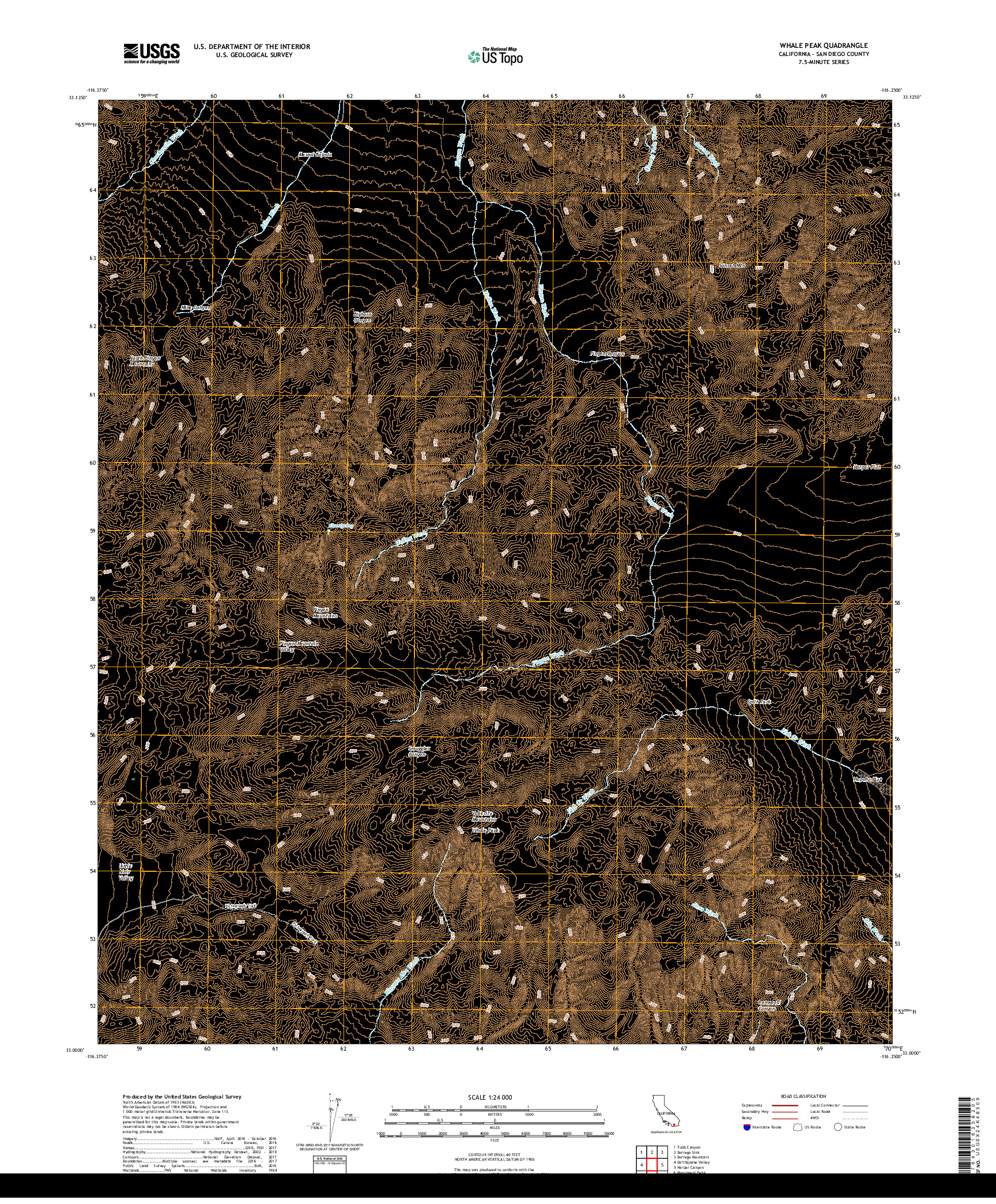 USGS US TOPO 7.5-MINUTE MAP FOR WHALE PEAK, CA 2018