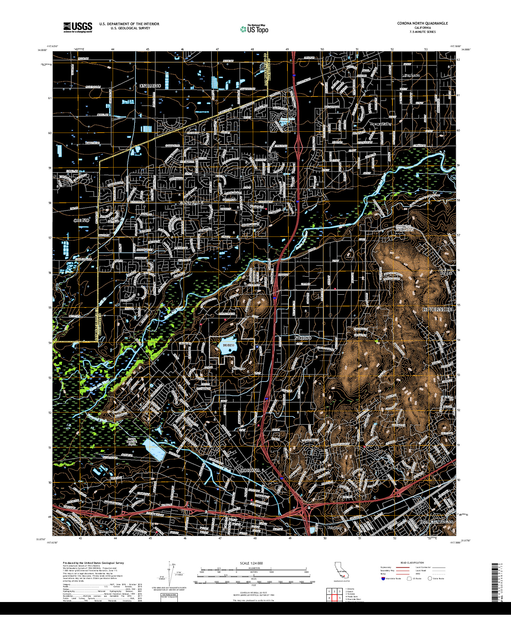 USGS US TOPO 7.5-MINUTE MAP FOR CORONA NORTH, CA 2018