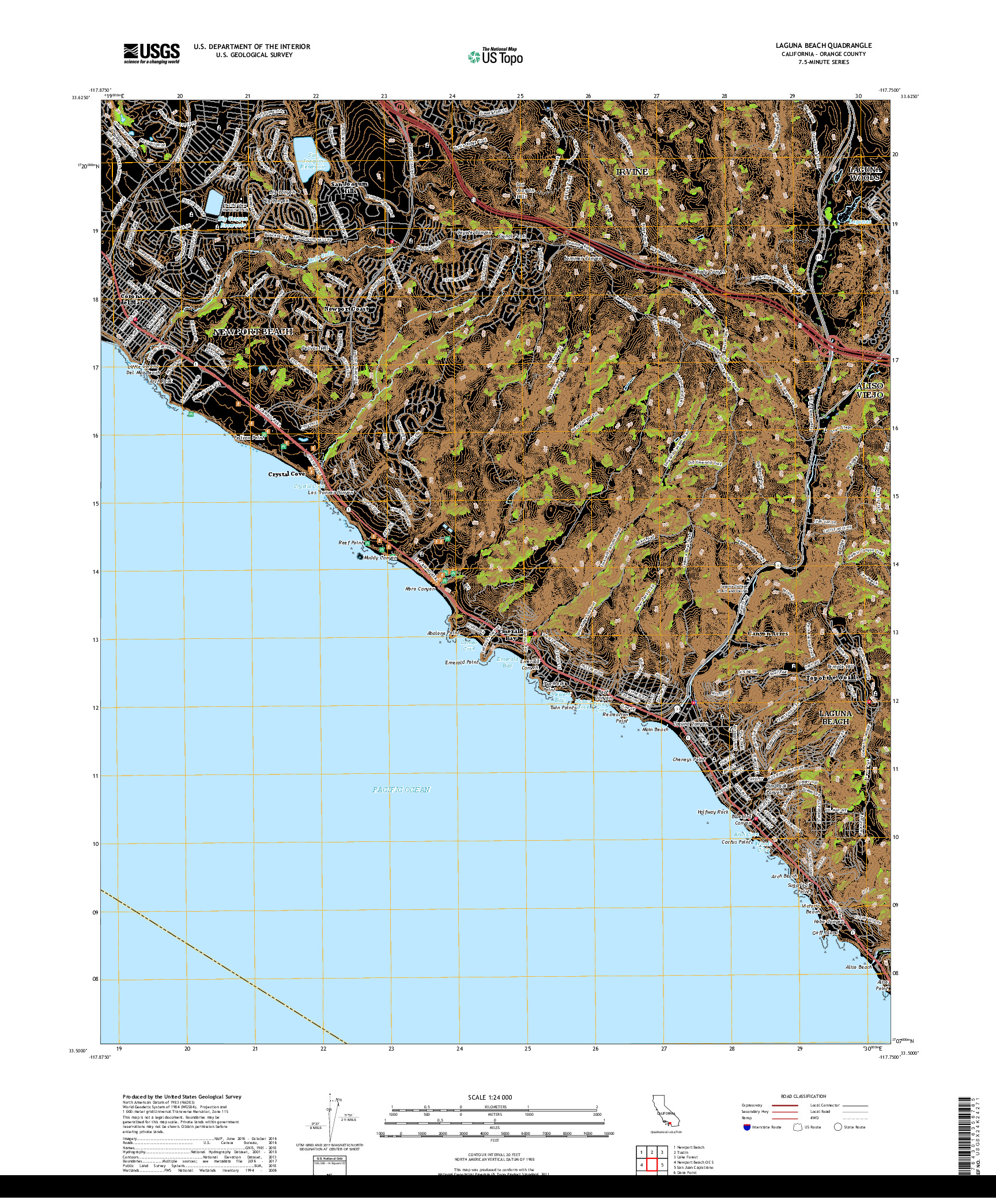 USGS US TOPO 7.5-MINUTE MAP FOR LAGUNA BEACH, CA 2018