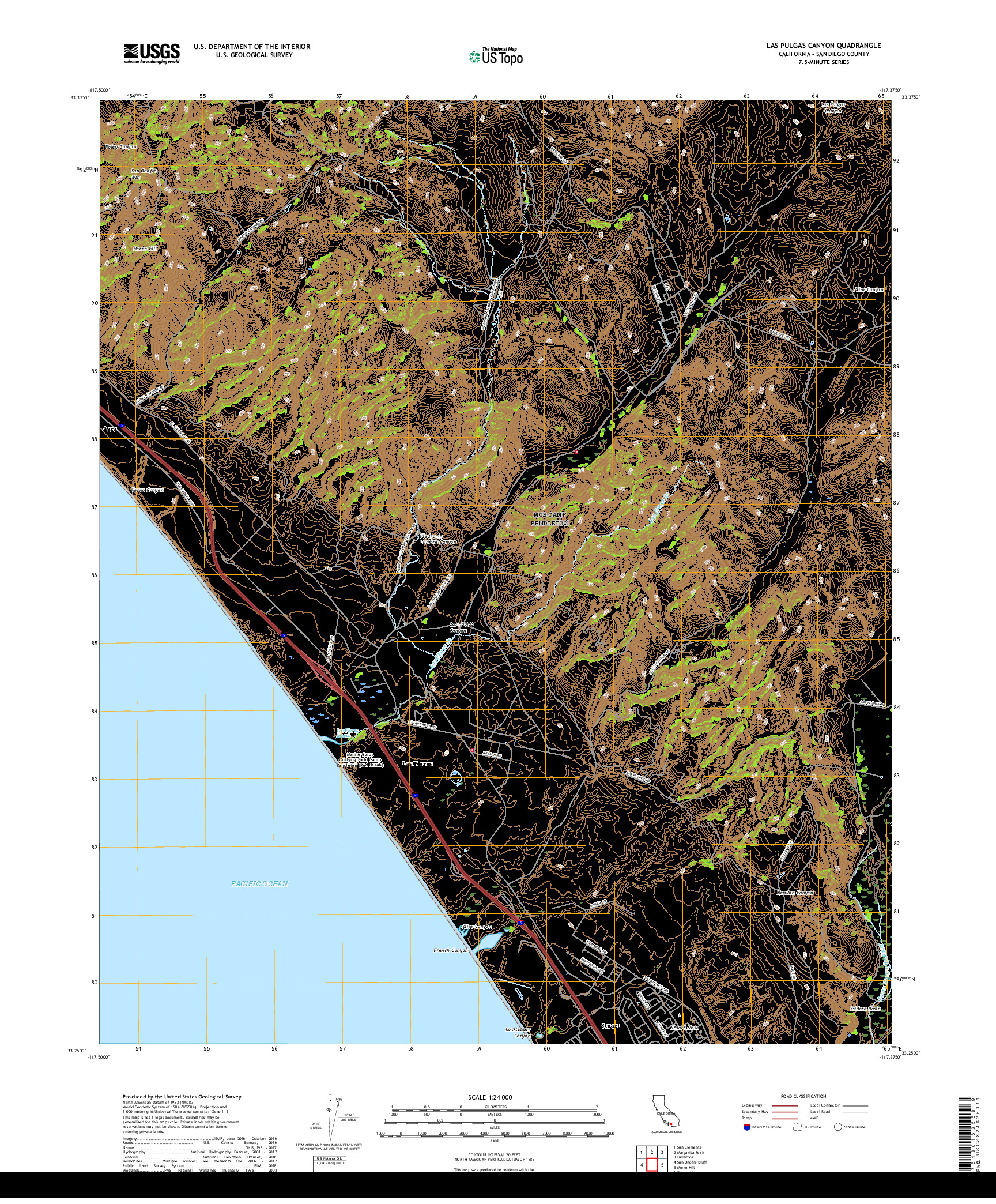 USGS US TOPO 7.5-MINUTE MAP FOR LAS PULGAS CANYON, CA 2018