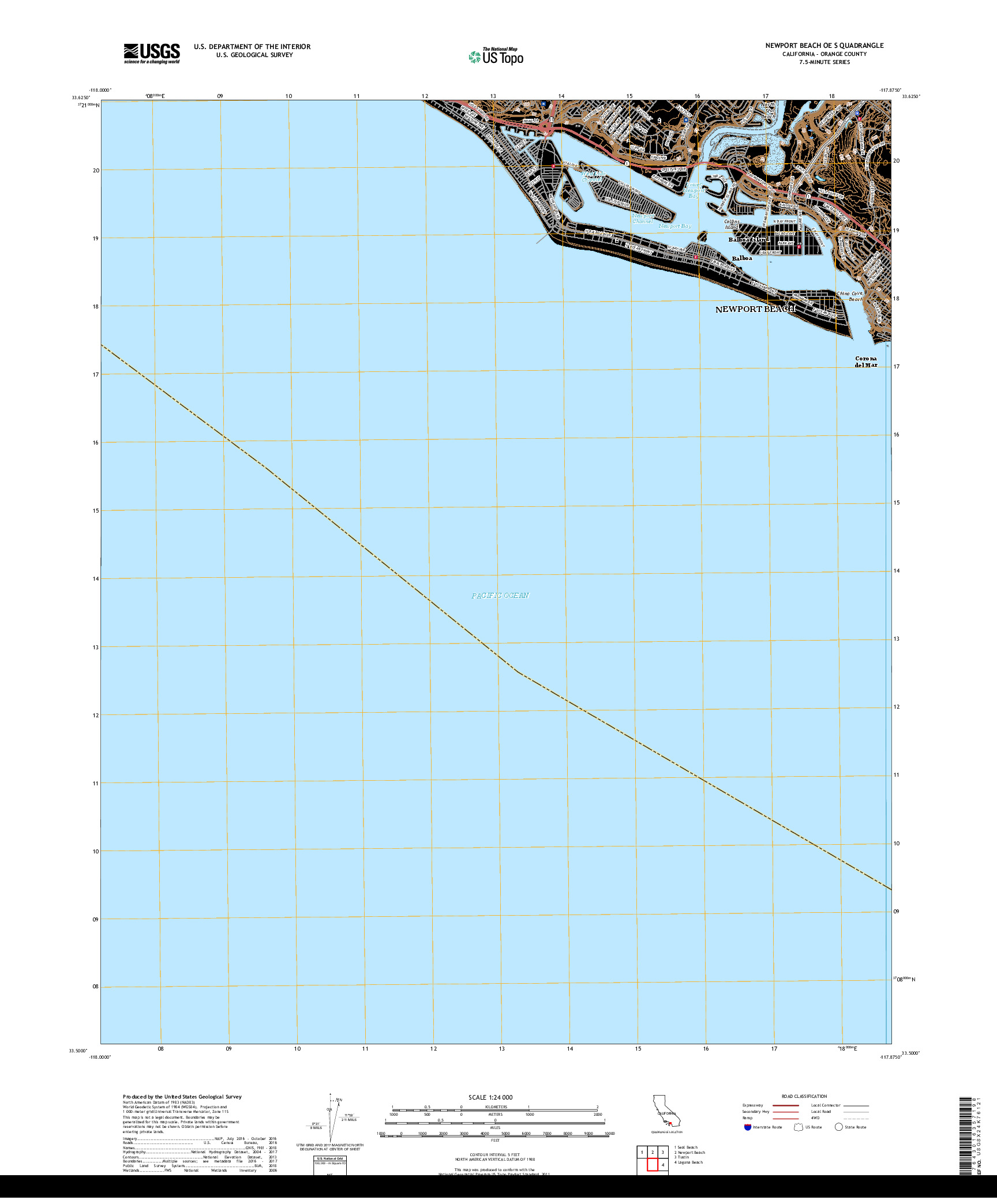 USGS US TOPO 7.5-MINUTE MAP FOR NEWPORT BEACH OE S, CA 2018