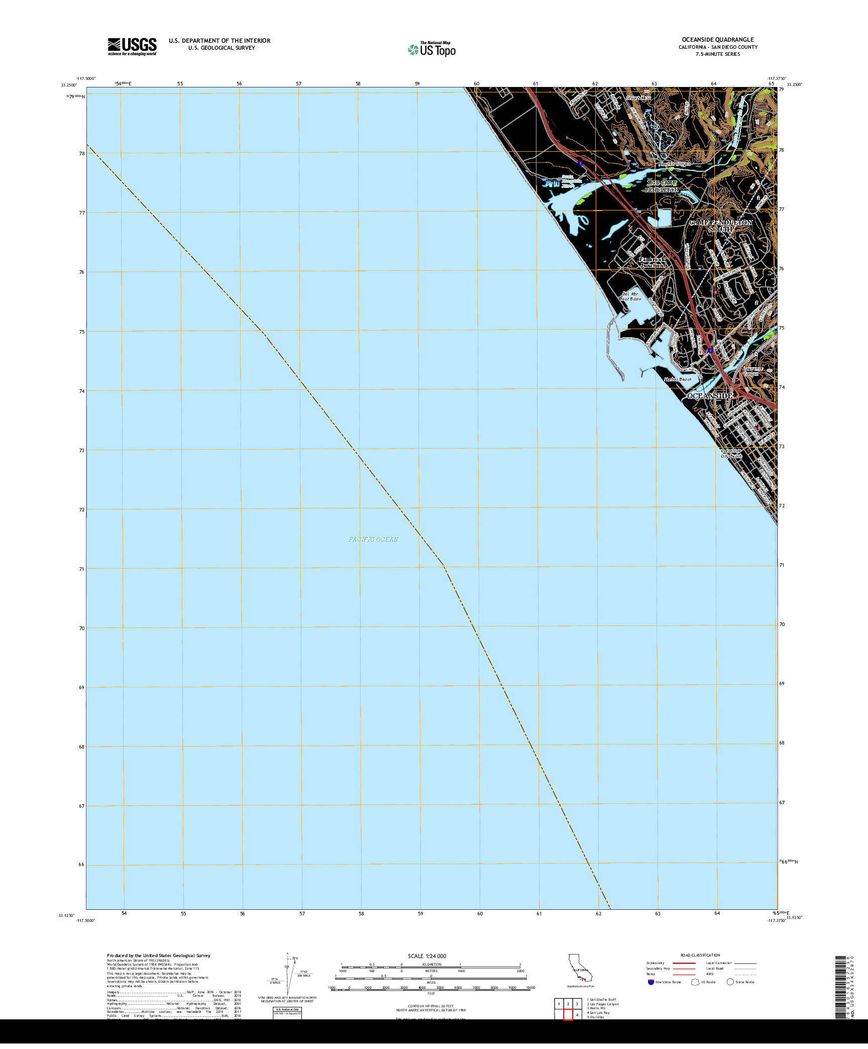 USGS US TOPO 7.5-MINUTE MAP FOR OCEANSIDE, CA 2018