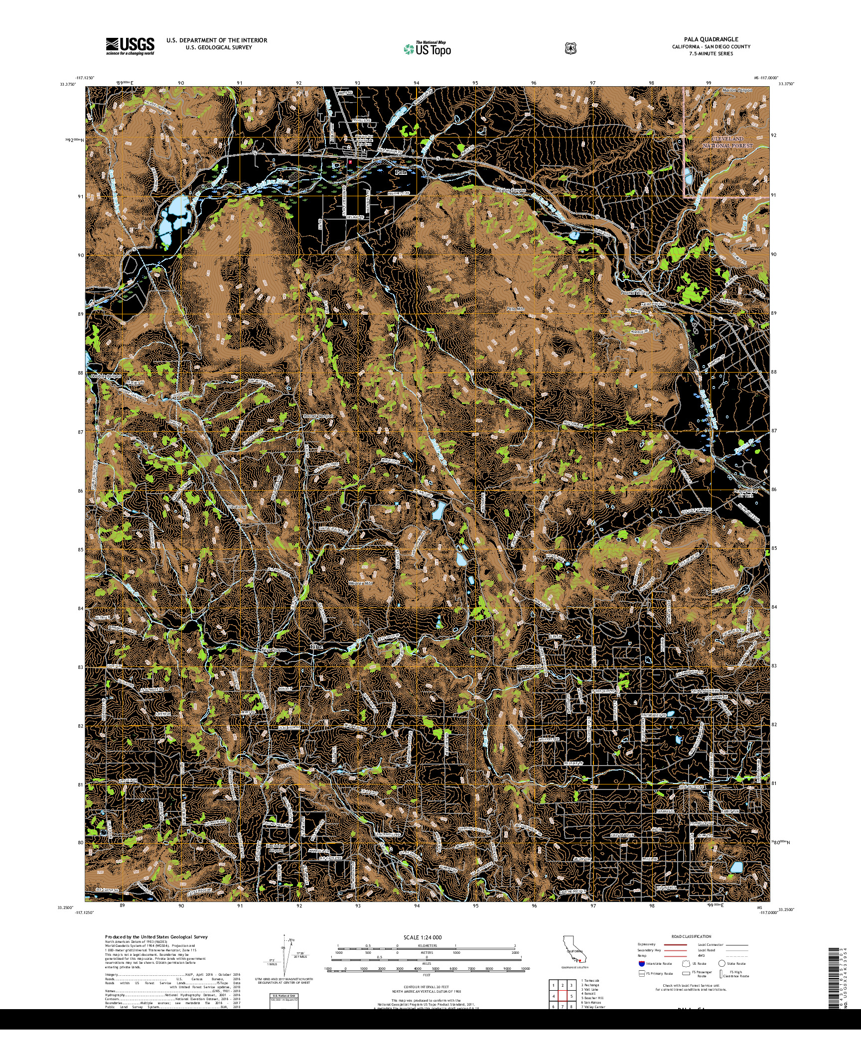 USGS US TOPO 7.5-MINUTE MAP FOR PALA, CA 2018