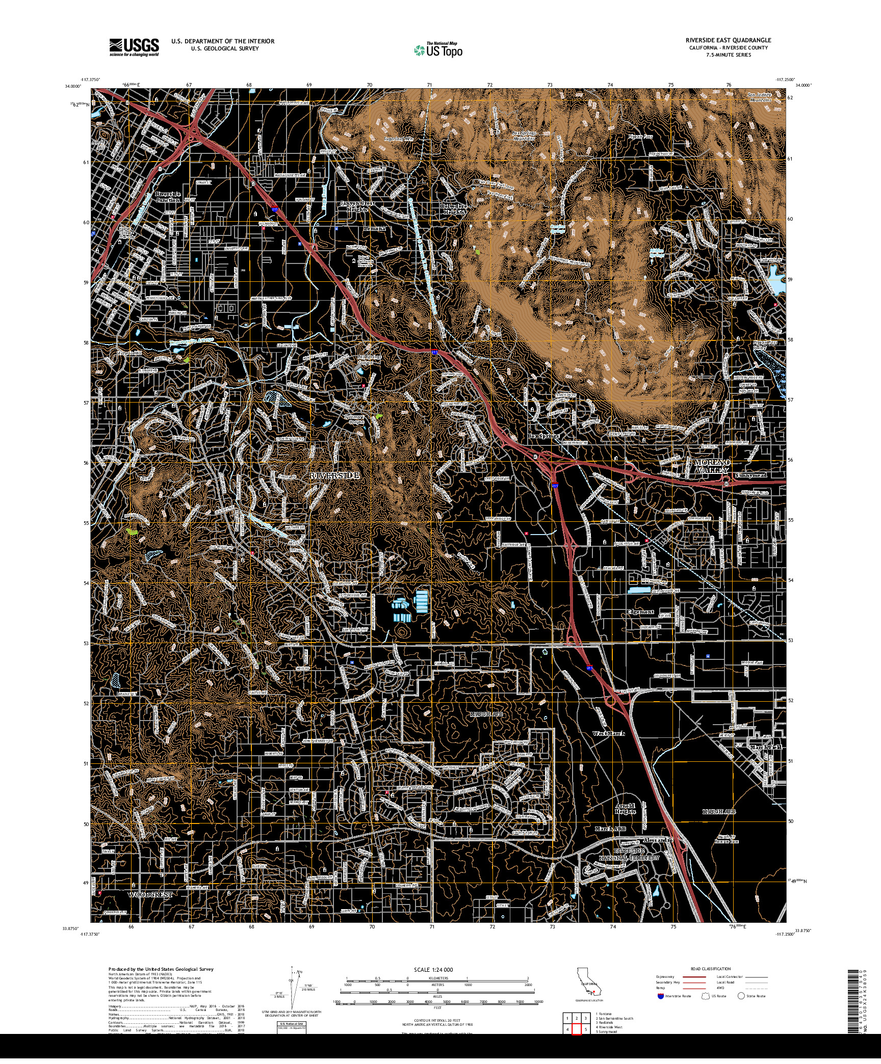 USGS US TOPO 7.5-MINUTE MAP FOR RIVERSIDE EAST, CA 2018