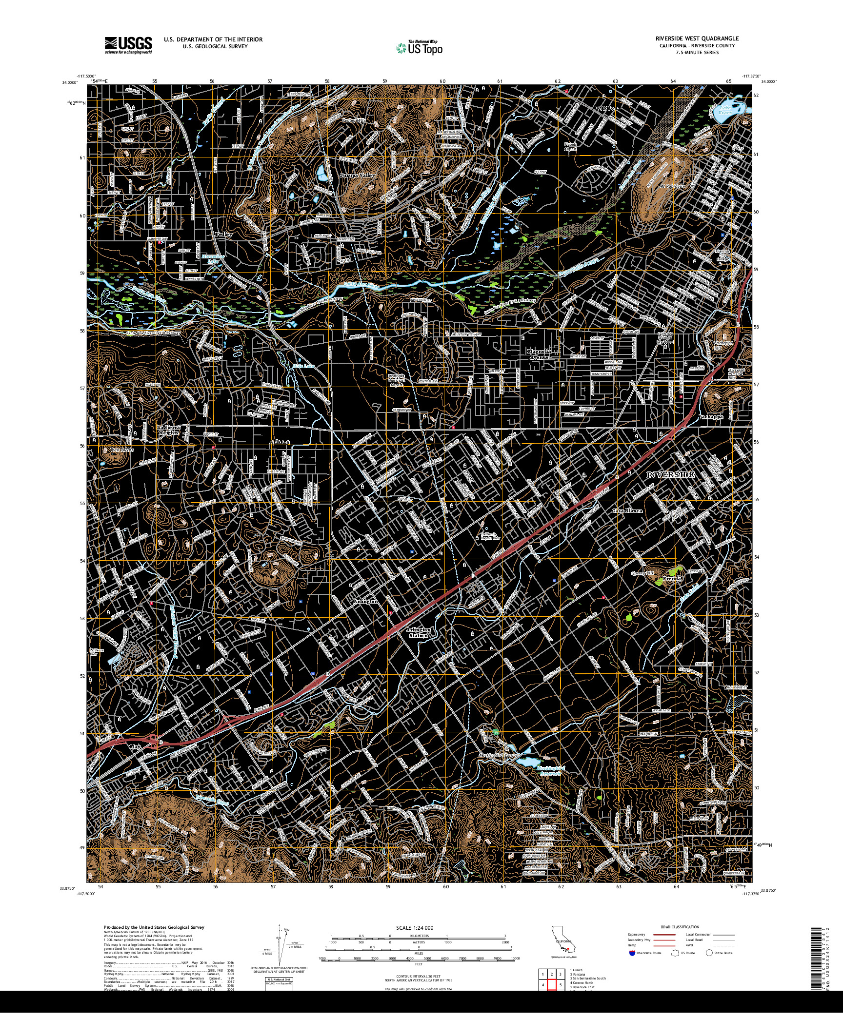 USGS US TOPO 7.5-MINUTE MAP FOR RIVERSIDE WEST, CA 2018