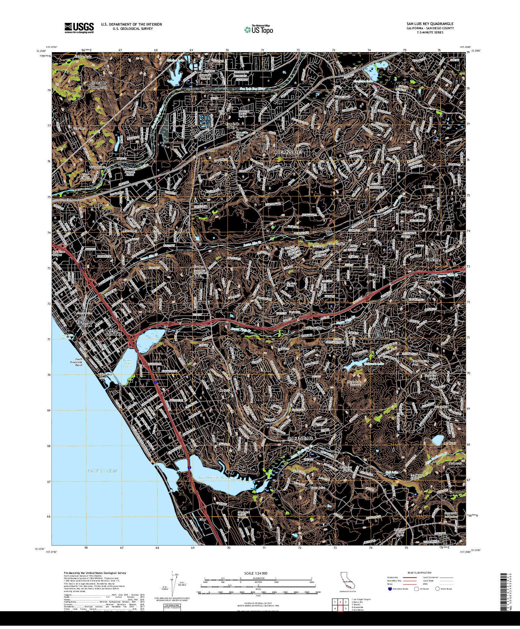 USGS US TOPO 7.5-MINUTE MAP FOR SAN LUIS REY, CA 2018