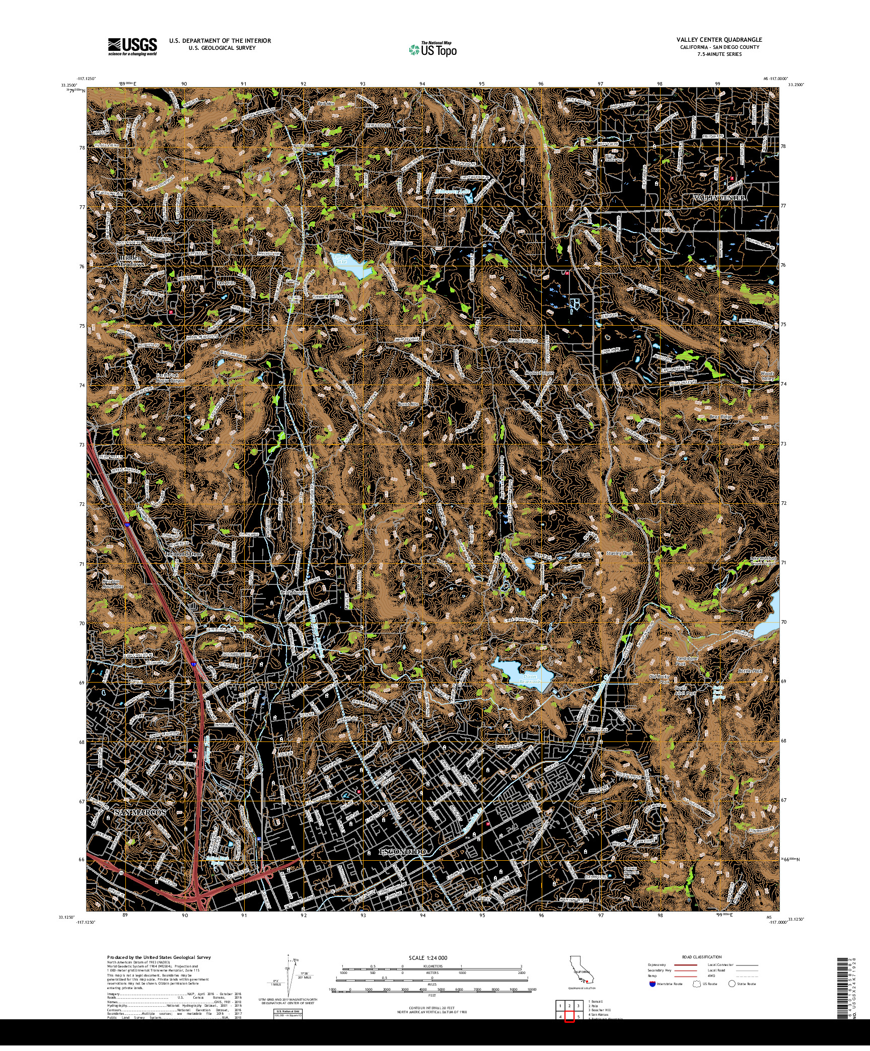USGS US TOPO 7.5-MINUTE MAP FOR VALLEY CENTER, CA 2018